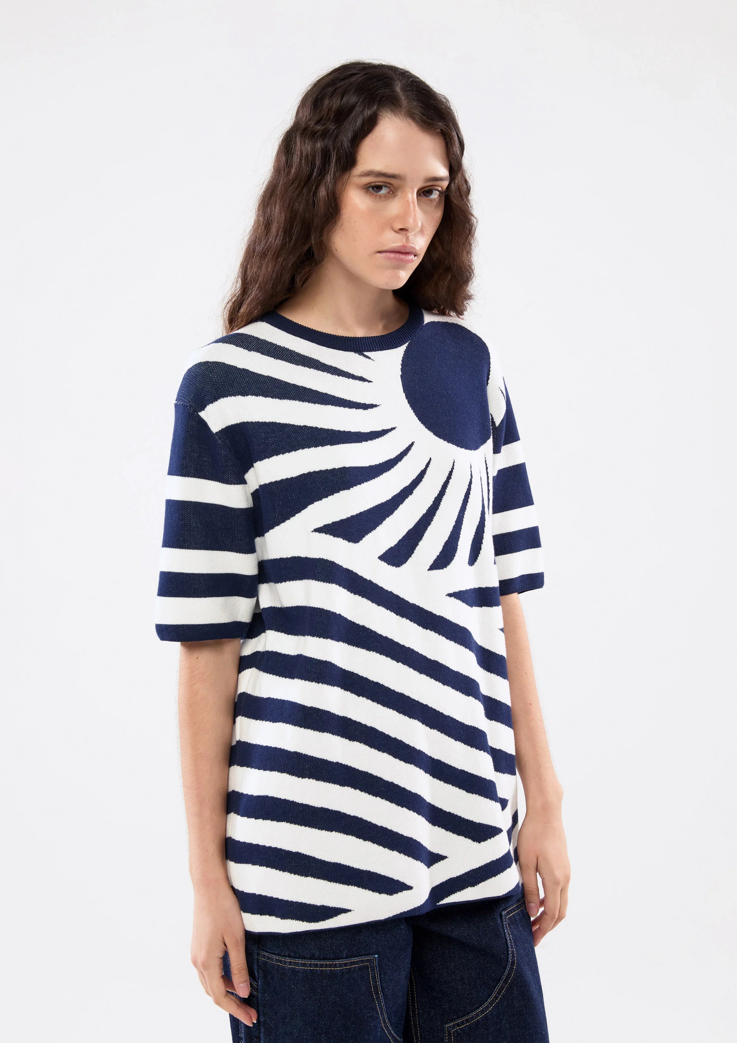 Cross Stripe Short Sleeve Top