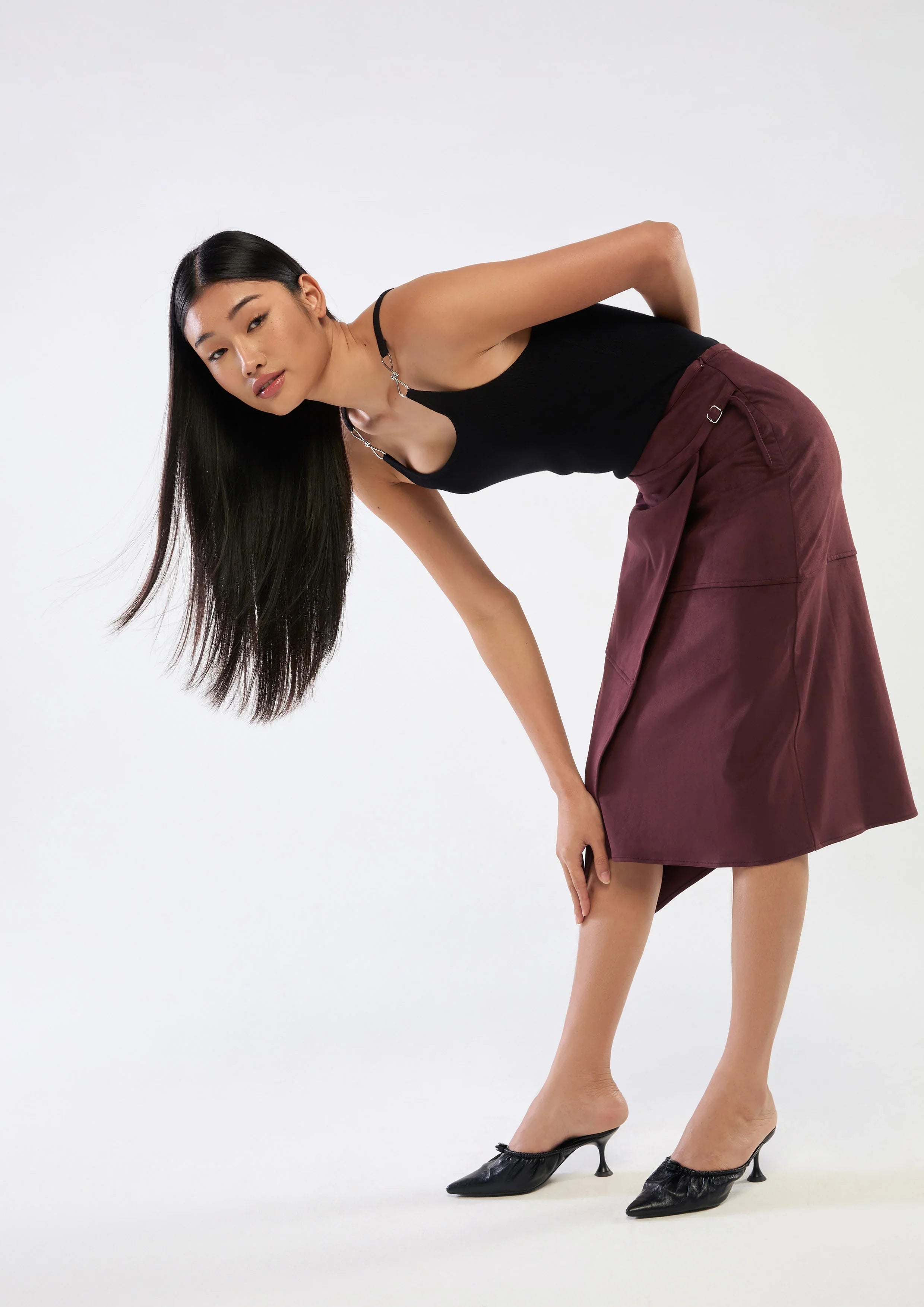 Velvet Wrap Midi Skirt
