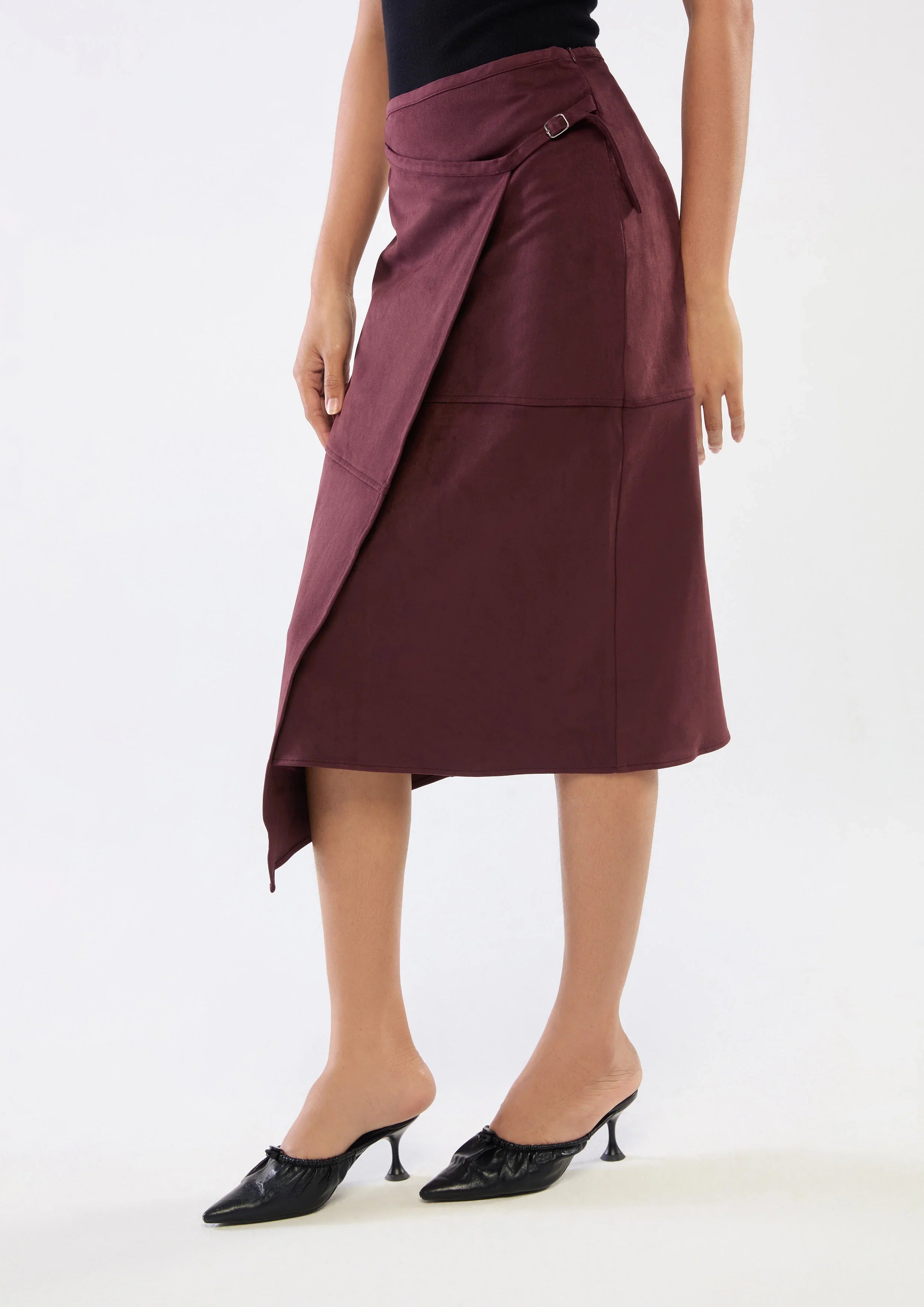 Velvet Wrap Midi Skirt