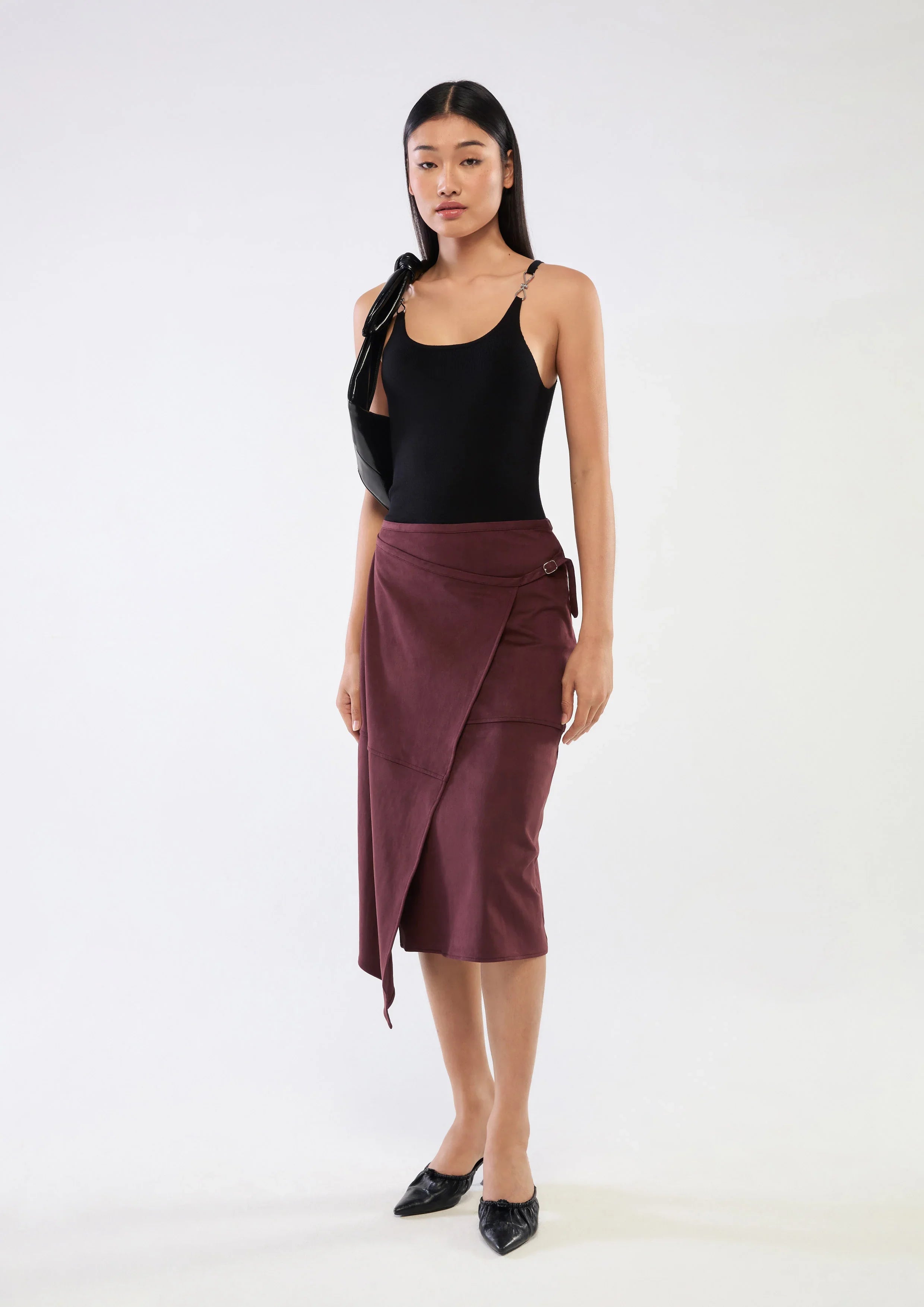 Velvet Wrap Midi Skirt