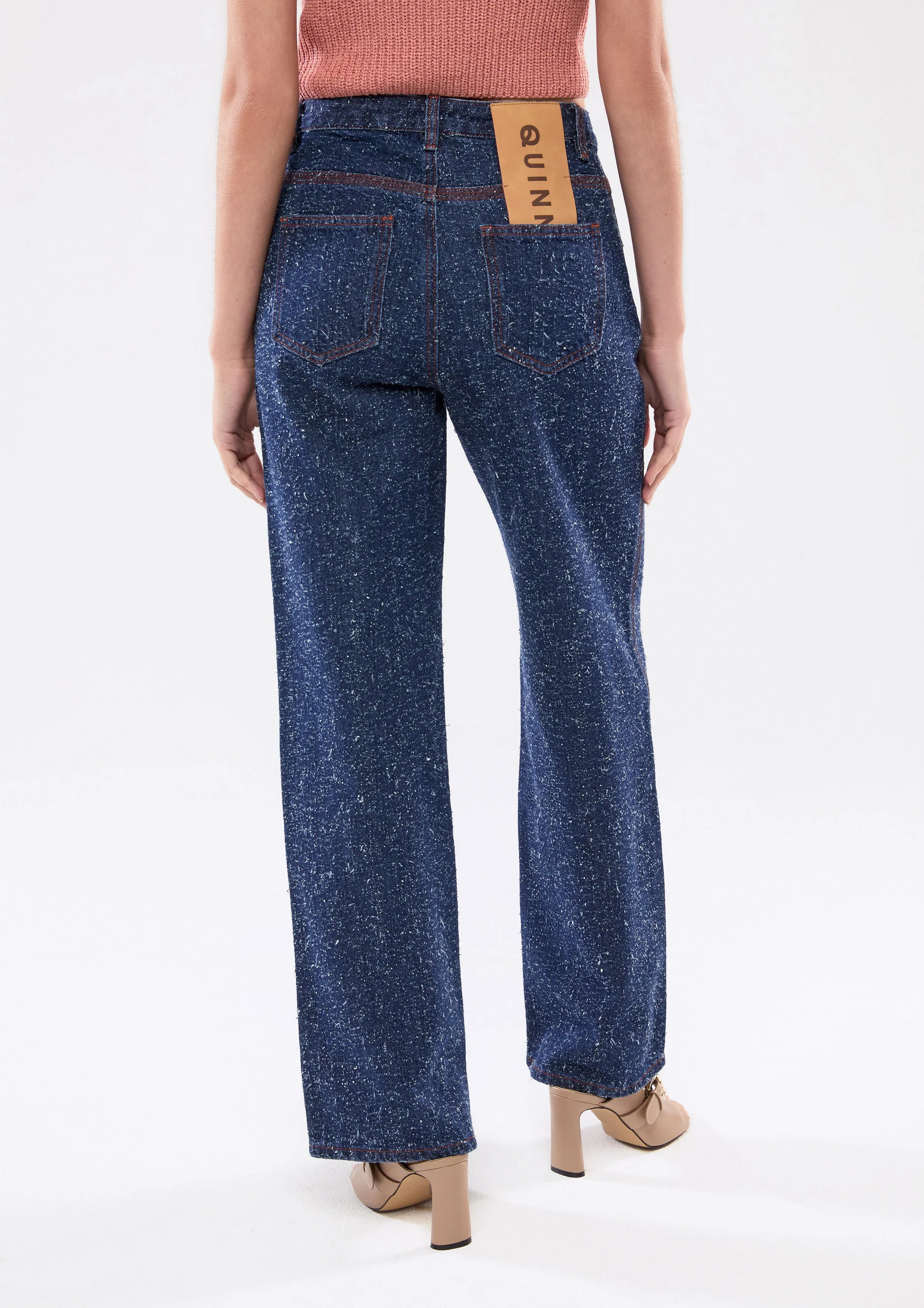 กางเกงเดนิมขายาวเท็กเจอร์ปมด้าย