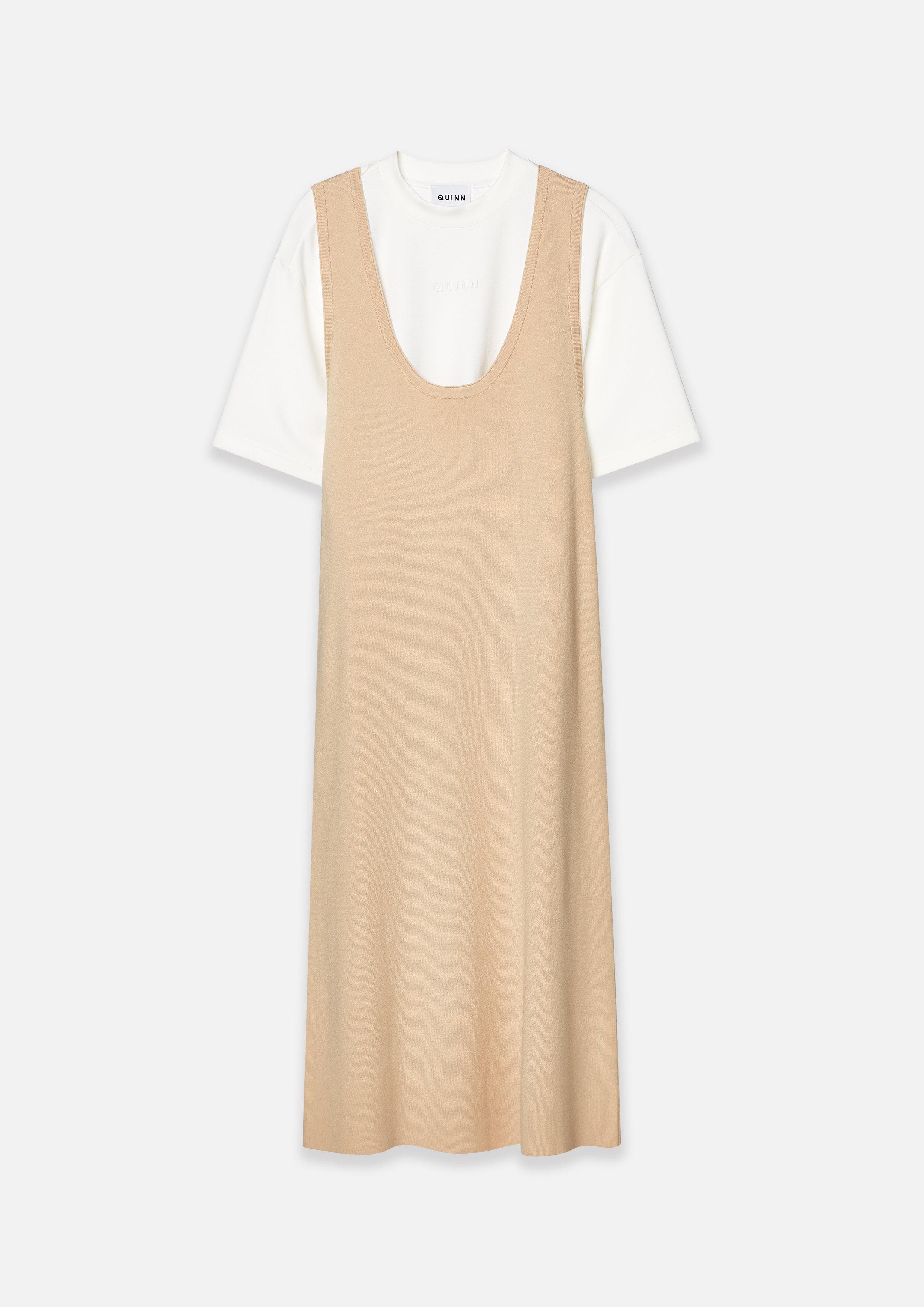 เดรสคลุมเข่าเลเยอร์แขนสั้น