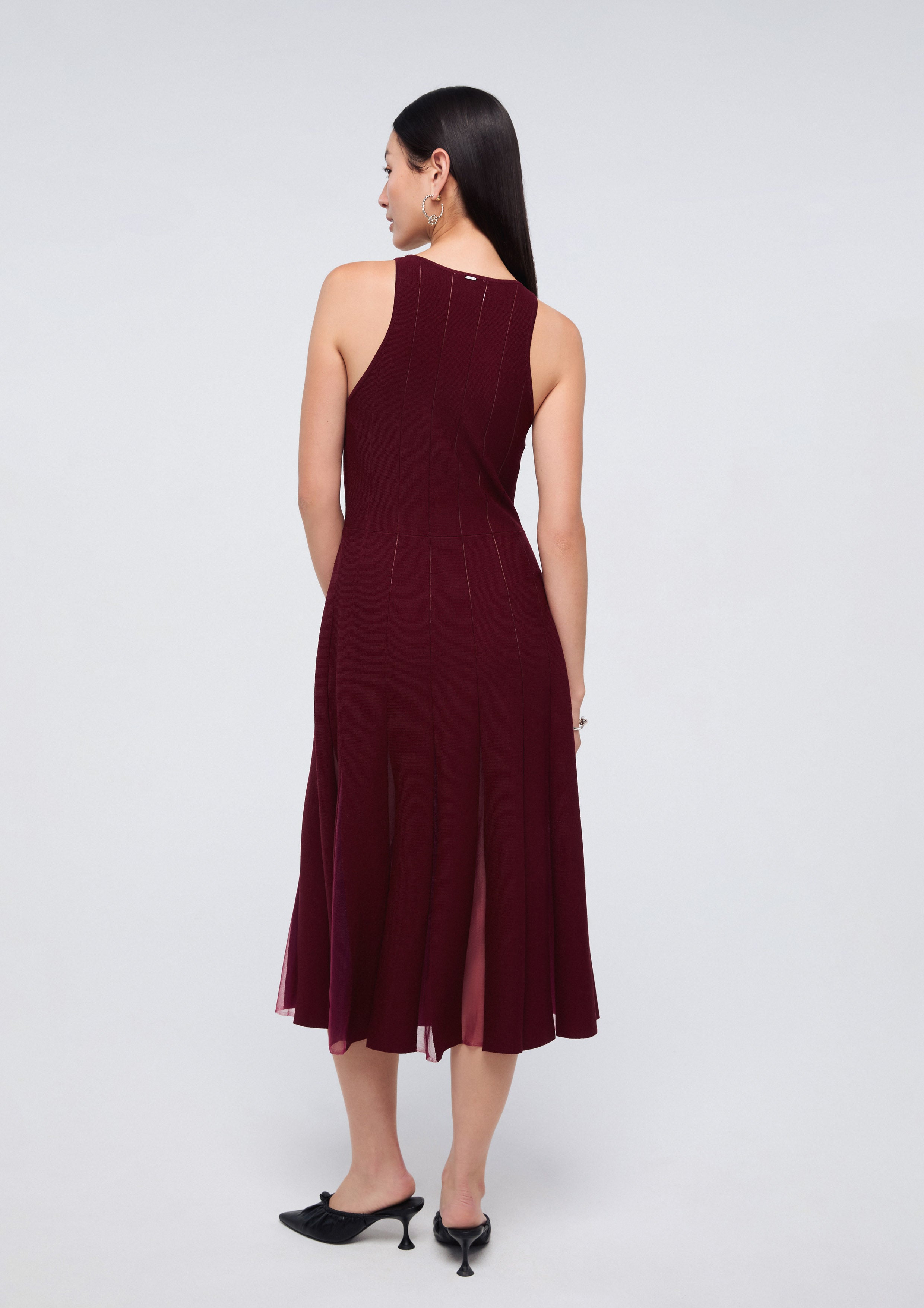 เดรสมิดิกระโปรงพาแนลผ้าเชียร์