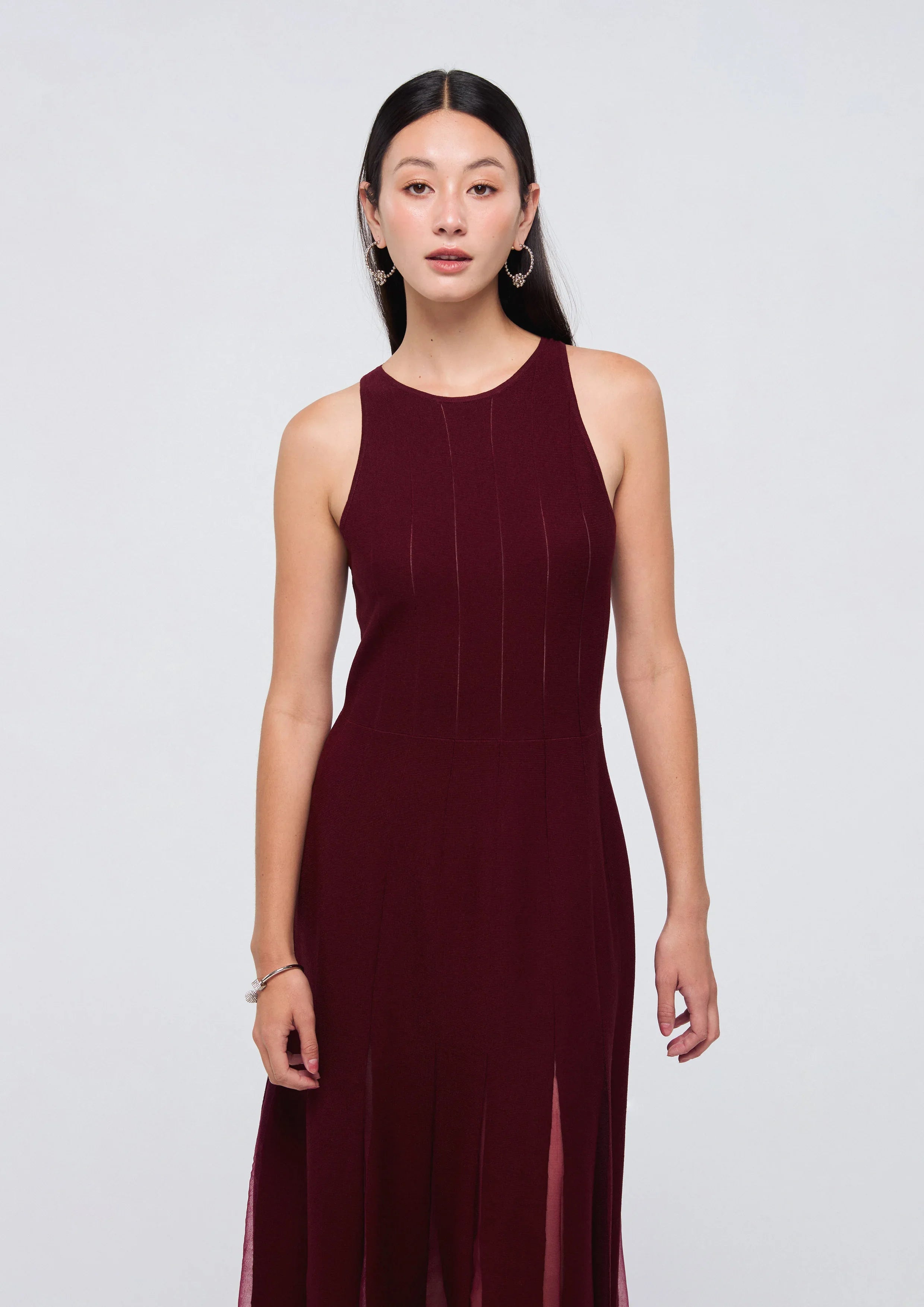 เดรสมิดิกระโปรงพาแนลผ้าเชียร์