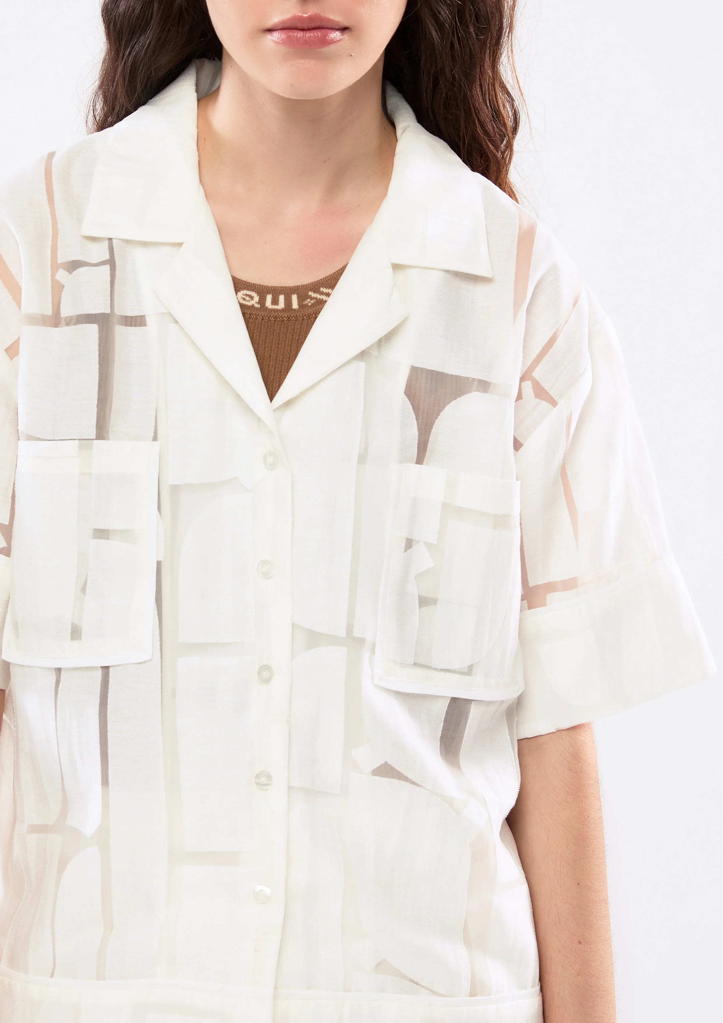 Sheer Panel Short Sleeve Shirt