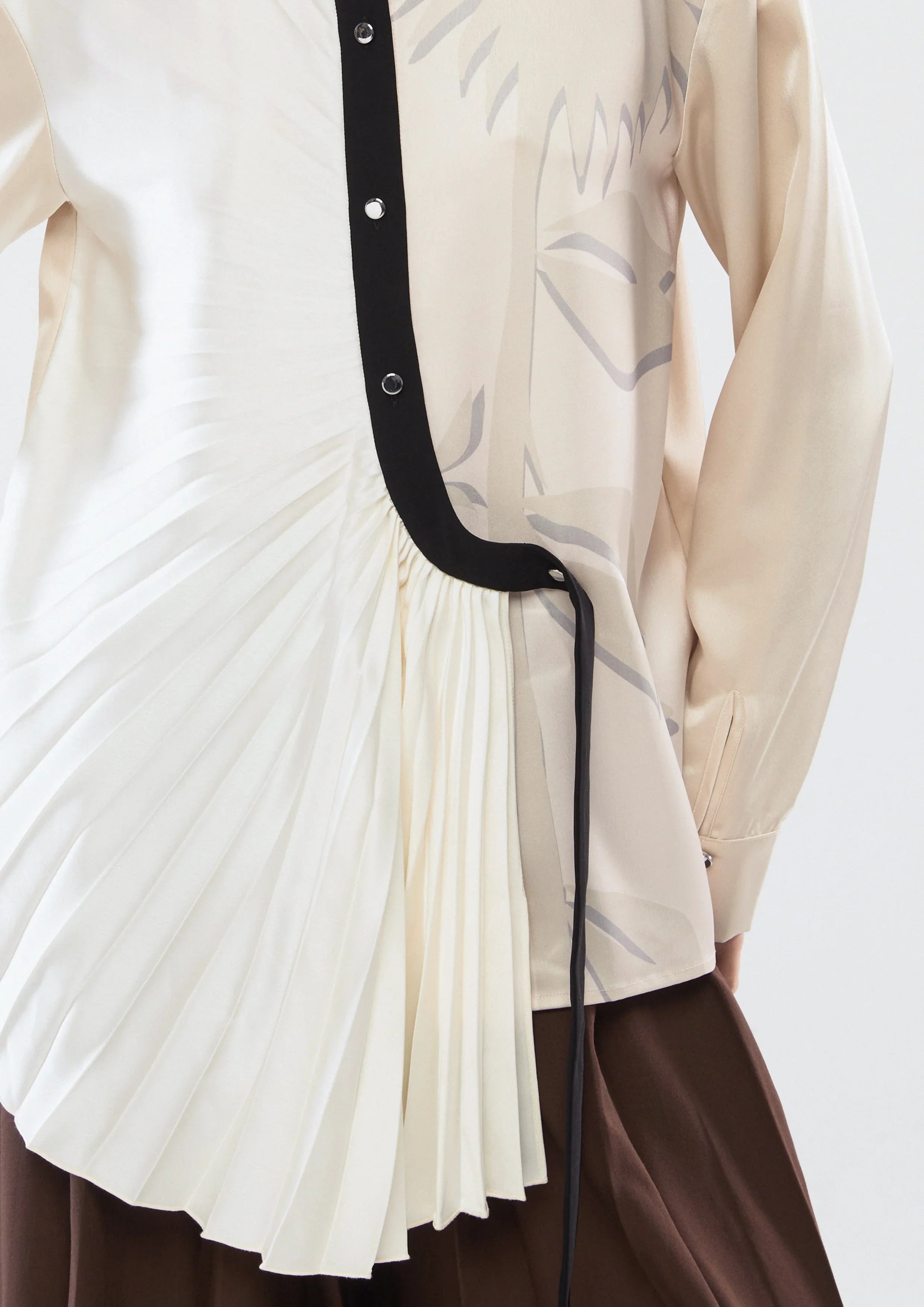 Front Drape Pleated With Print Satin Shirt