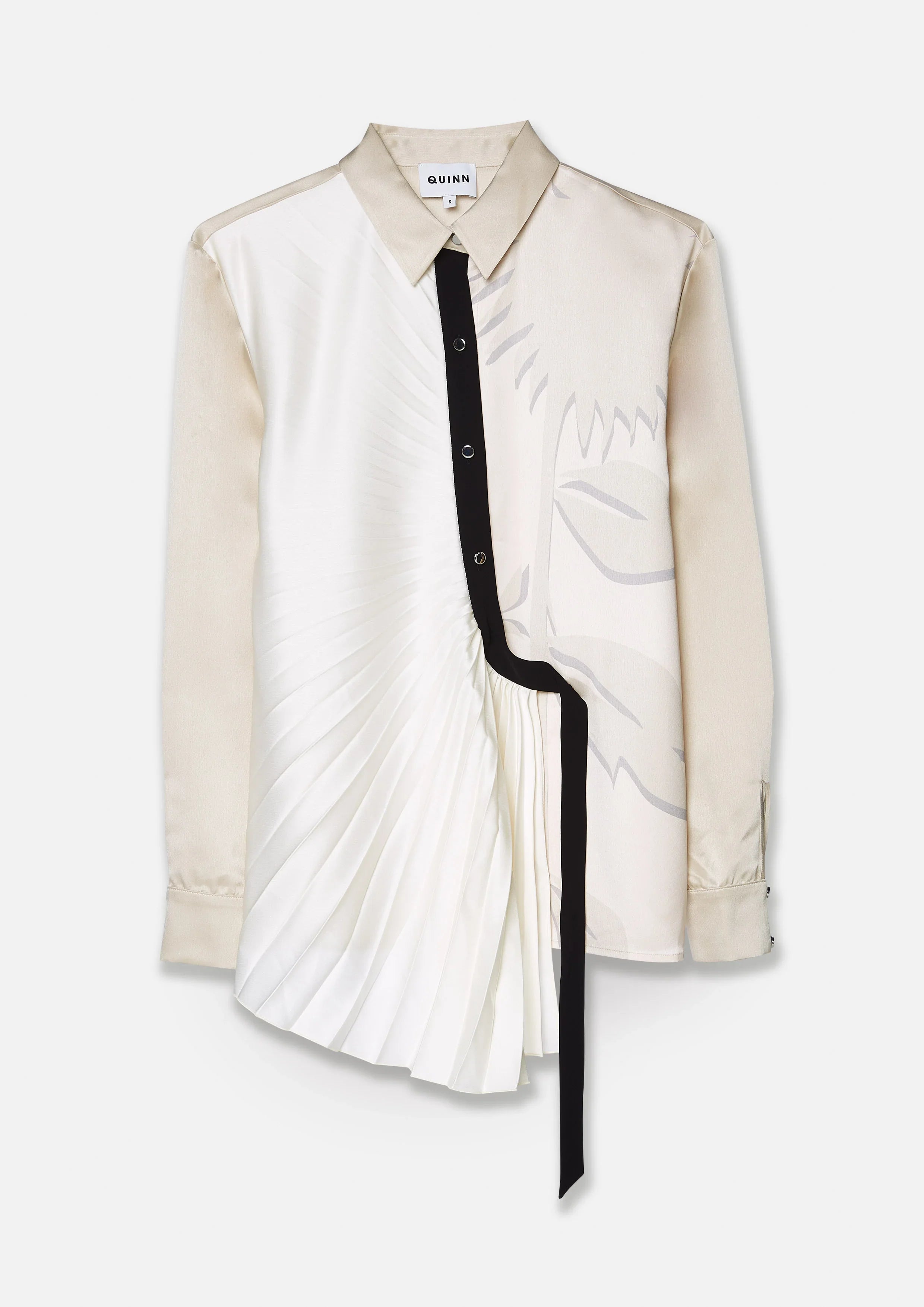 Front Drape Pleated With Print Satin Shirt