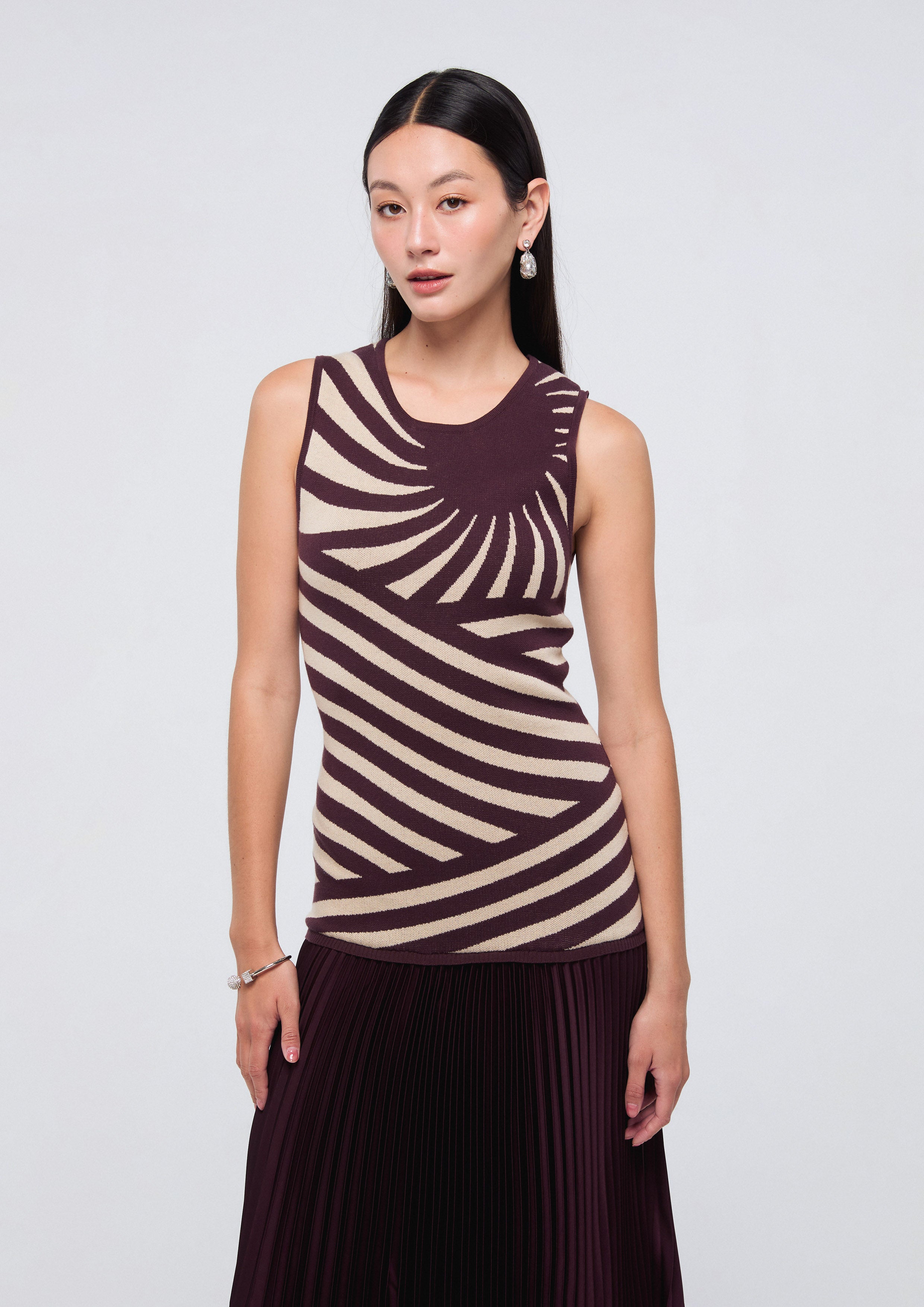 Cross Stripe Asymmetric Skirt Dress