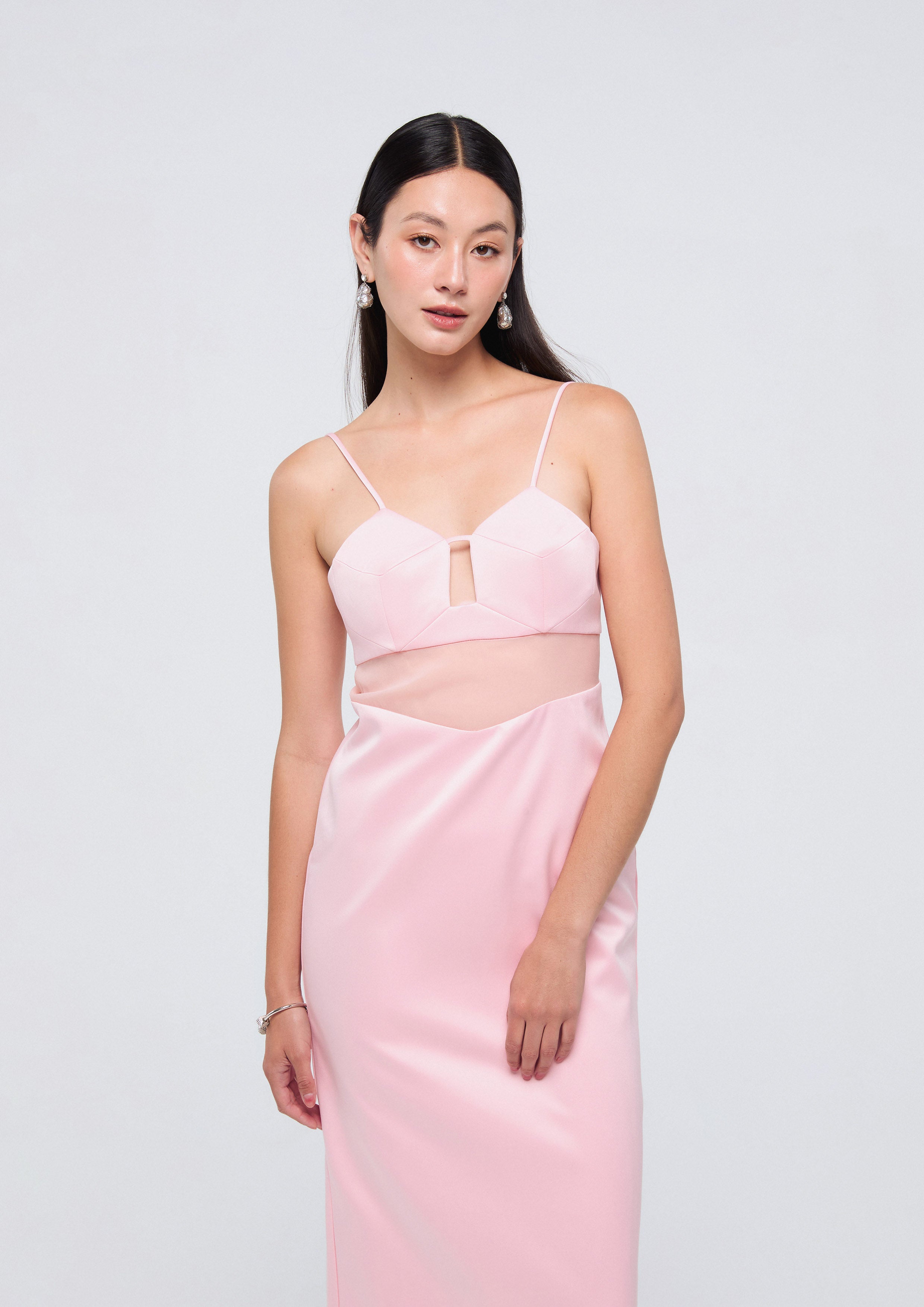 Cami Strap Sheer Panel Midi Dress
