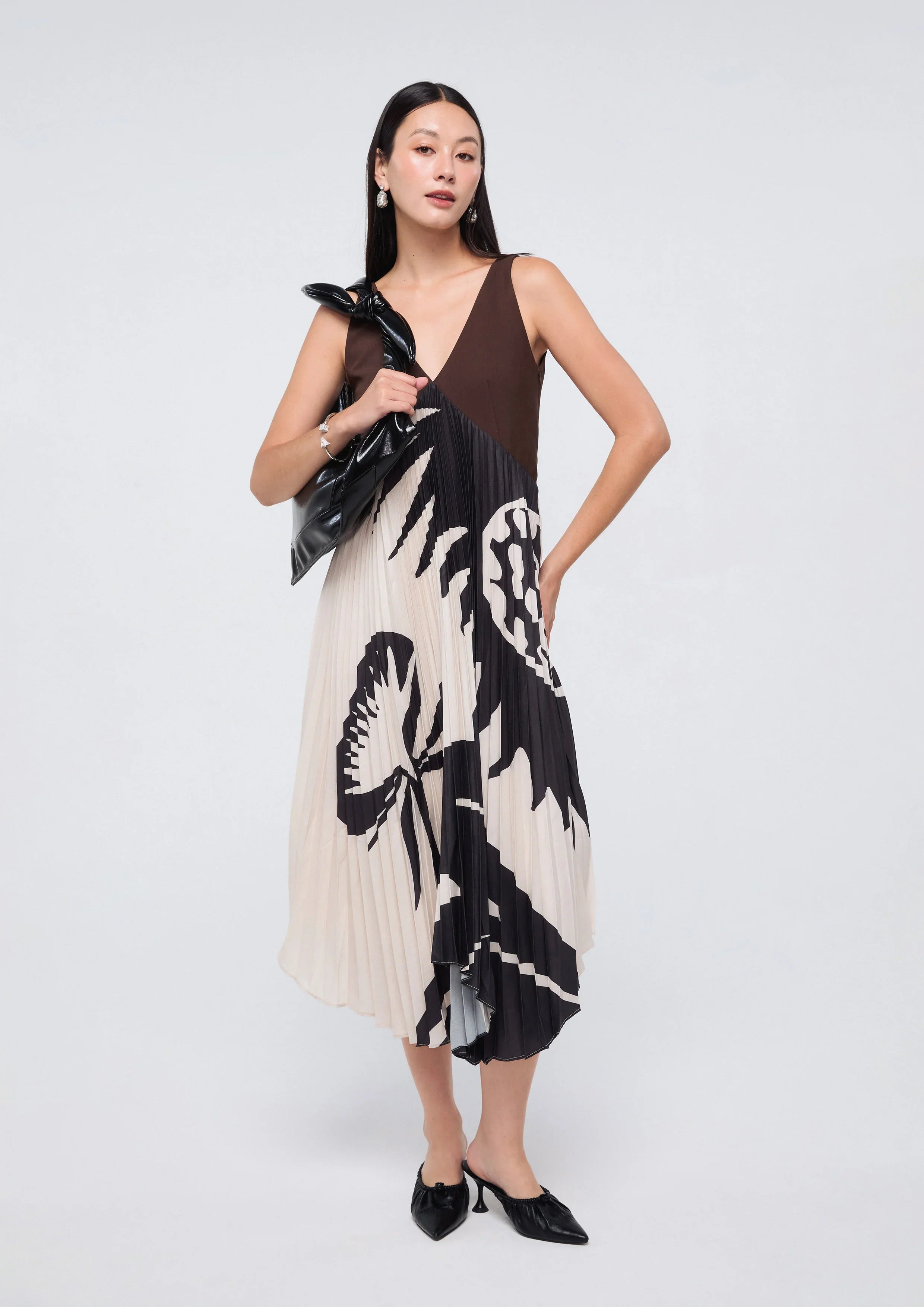 เดรสมิดิพิมพ์ลายกระโปรงพลีท