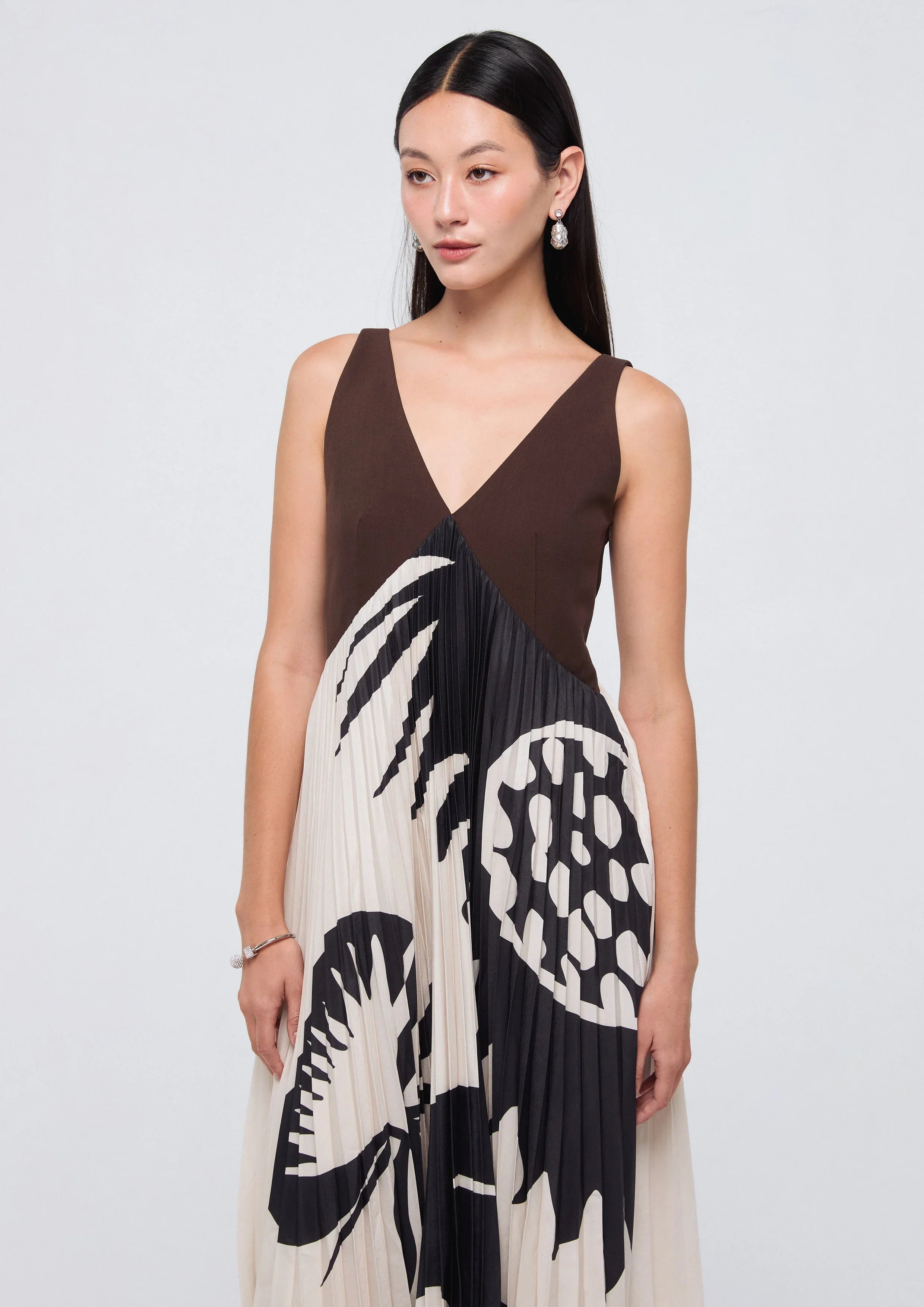 Print Pleated Skirt Midi Dress