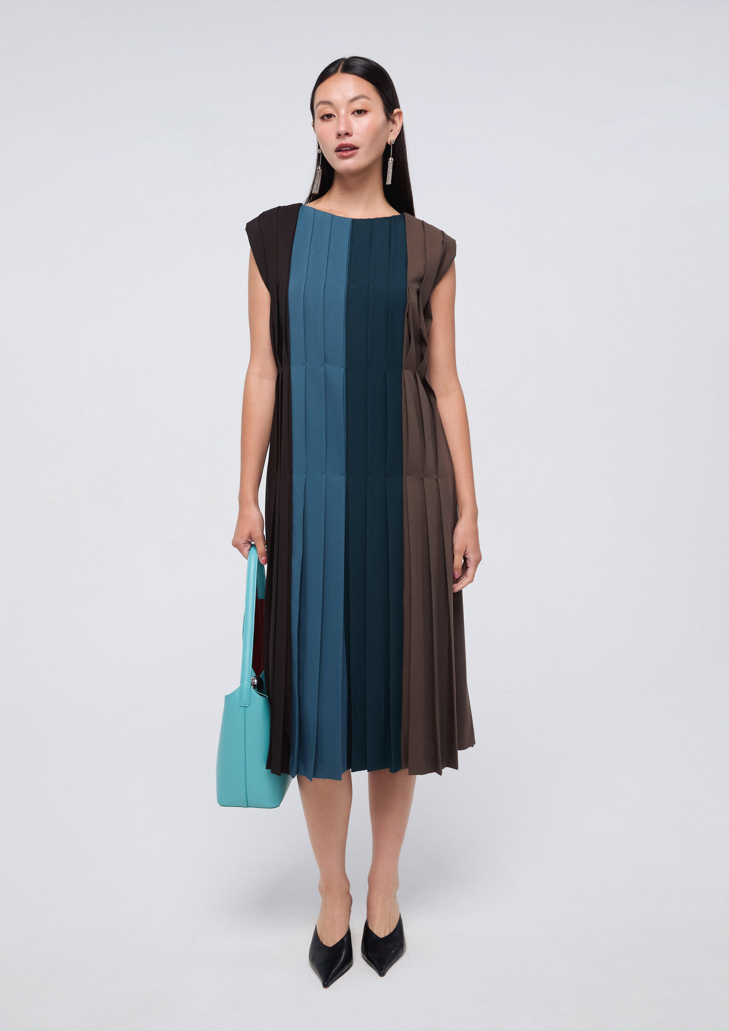 Panel Pleated Midi Dress