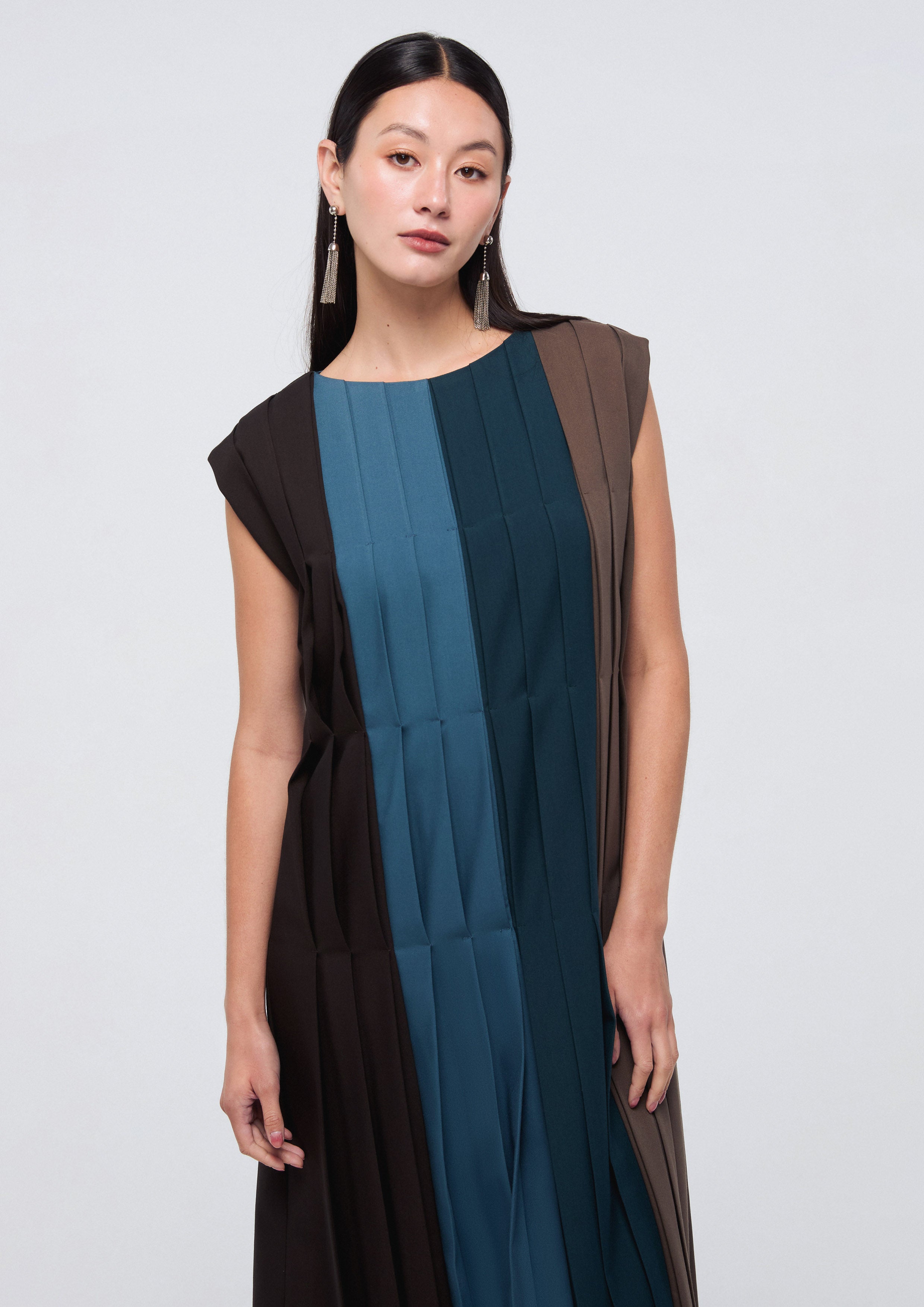 Panel Pleated Midi Dress