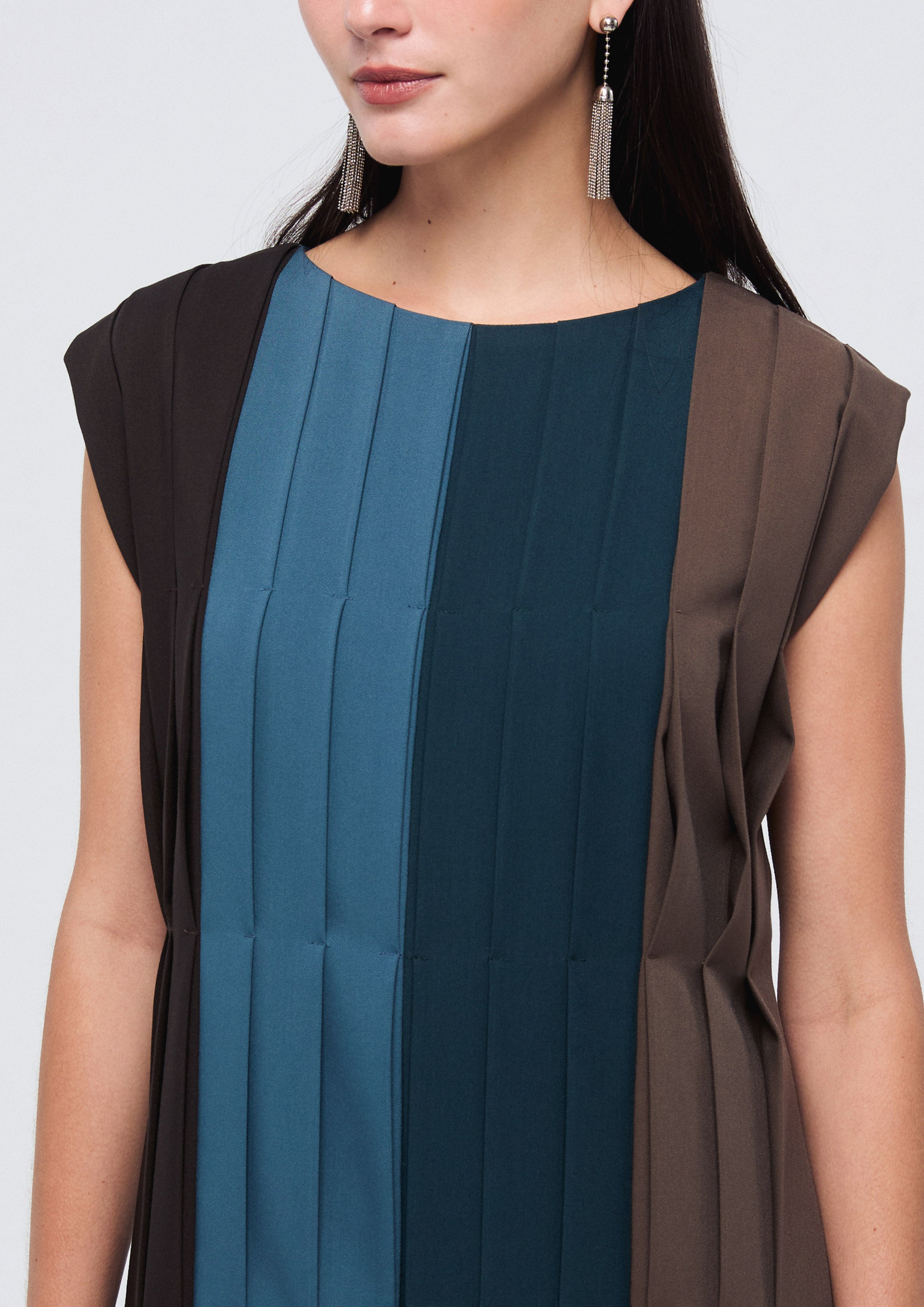 Panel Pleated Midi Dress