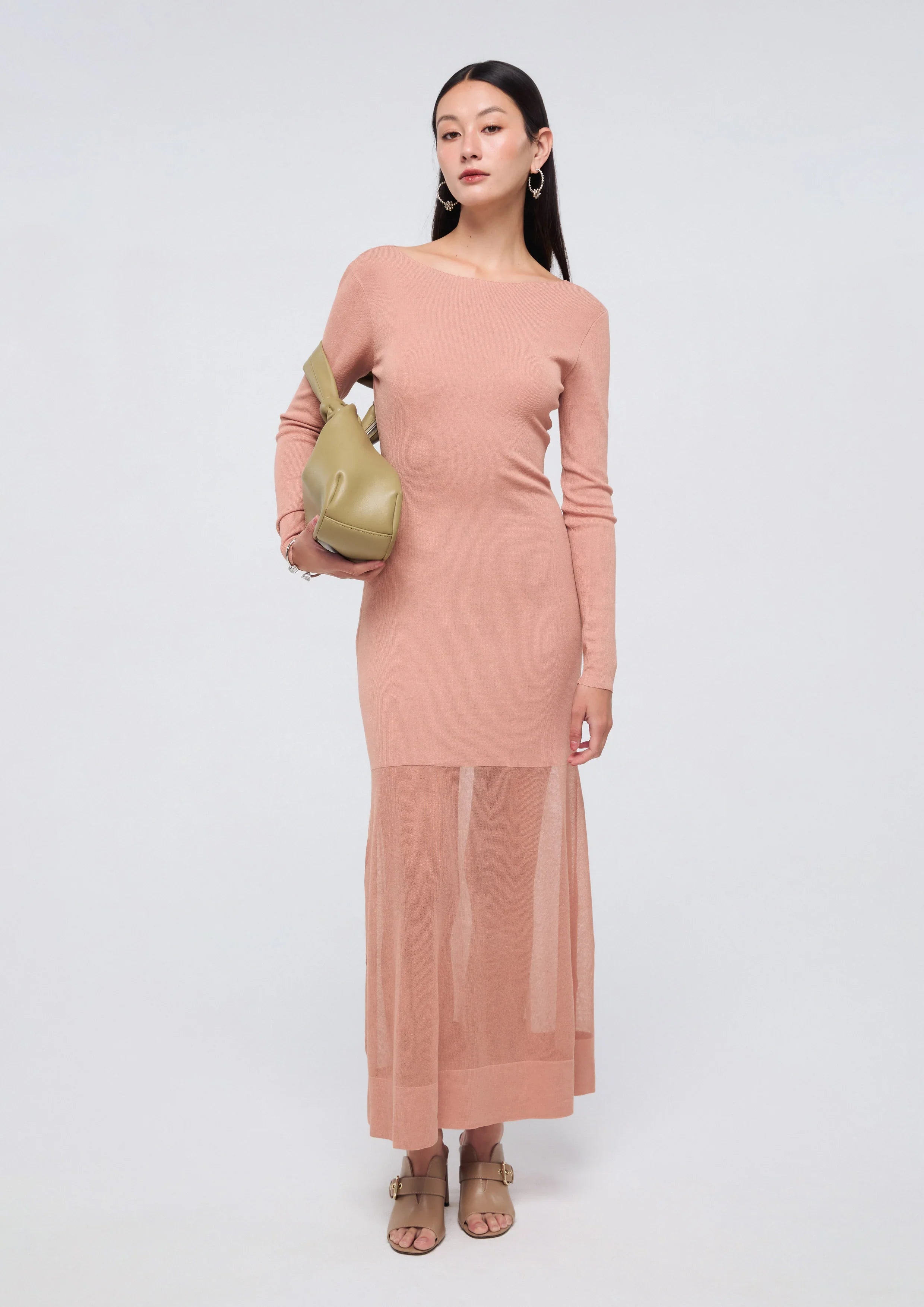 Sheer Overlay Long Sleeve Dress - M Sheer Overlay Long Sleeve Dress - M