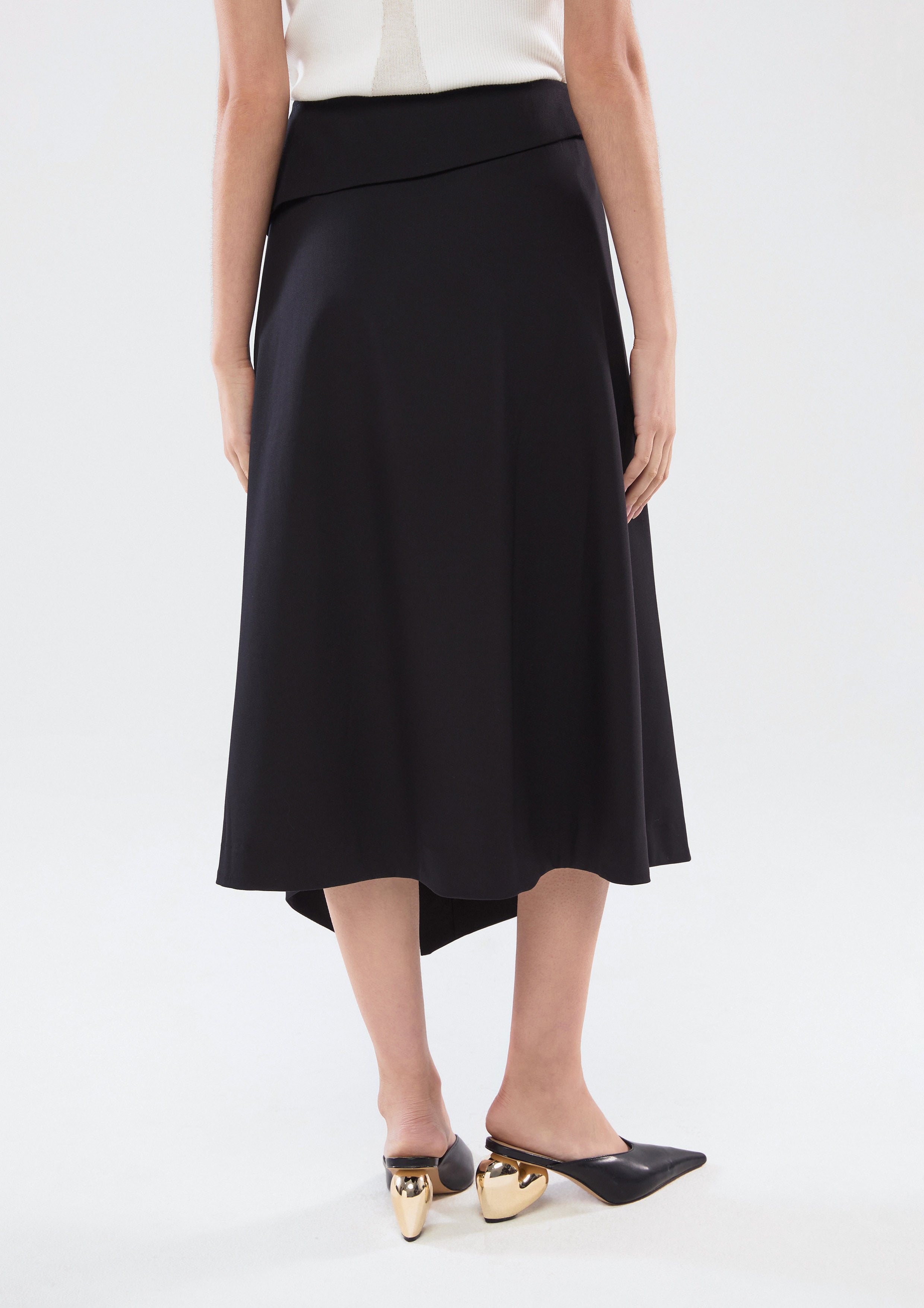 Flap Waist Button Midi Skirt