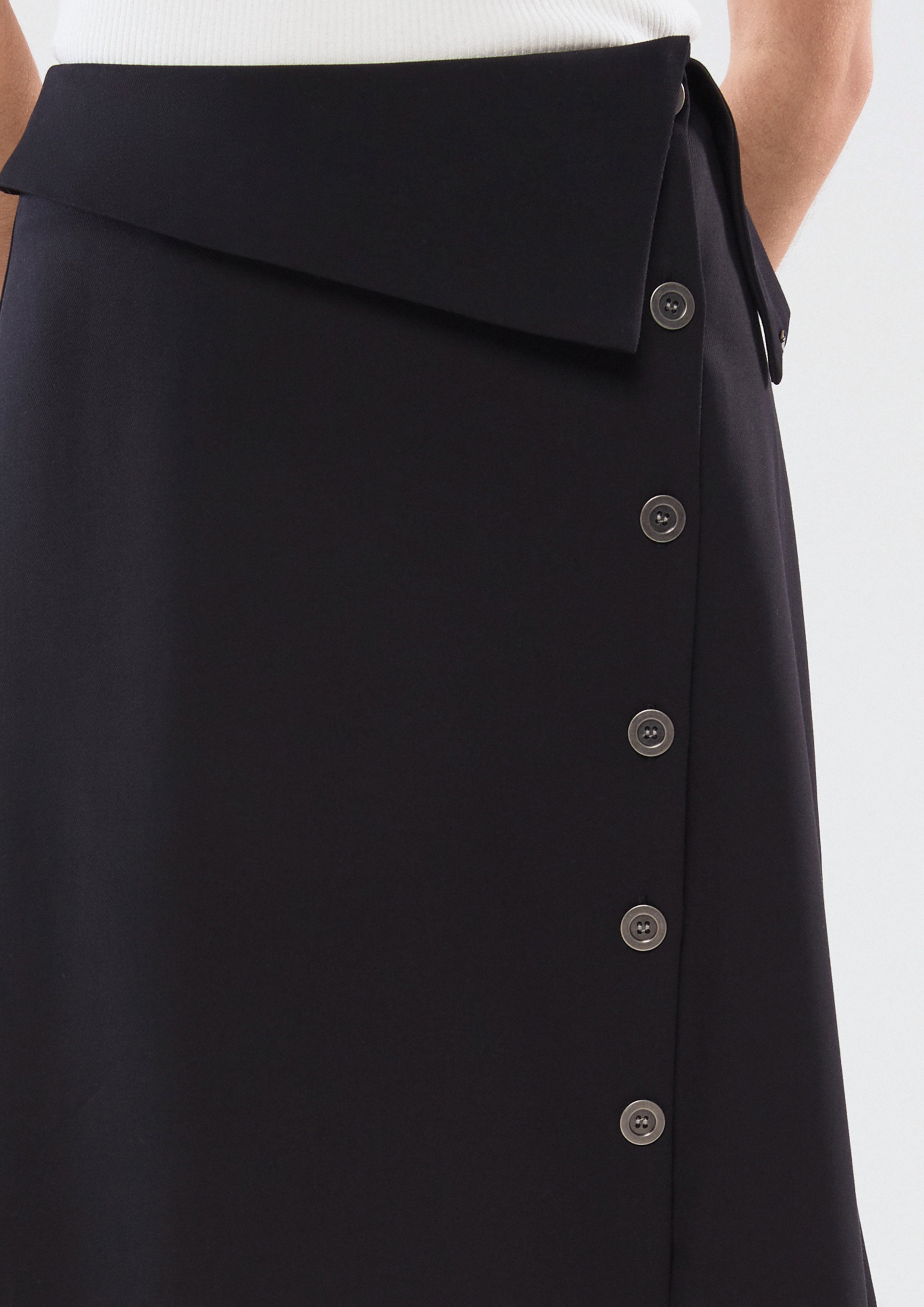 Flap Waist Button Midi Skirt
