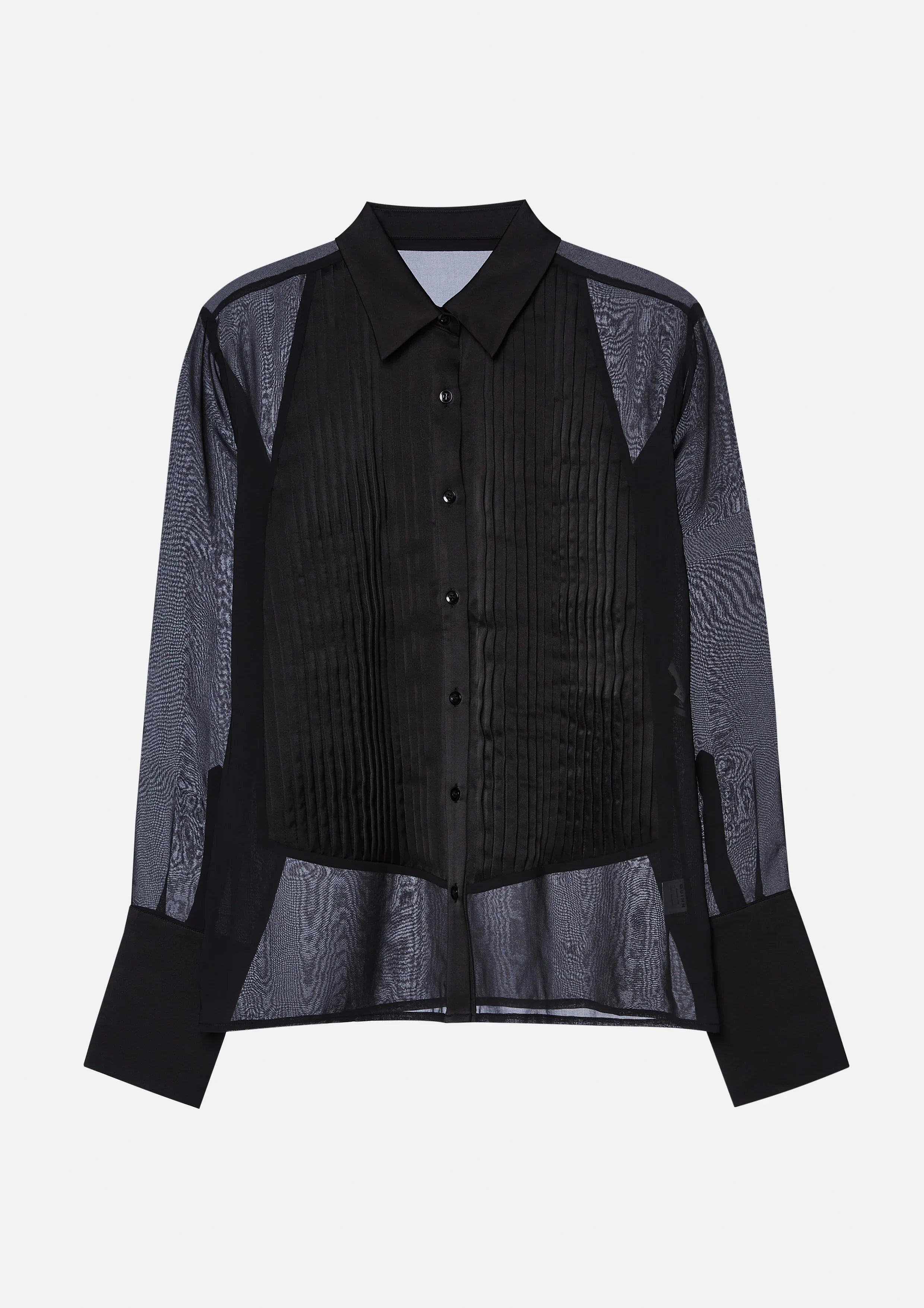 เสื้อเชิ้ตผ้าซีทรูแต่งผ้าพลีท