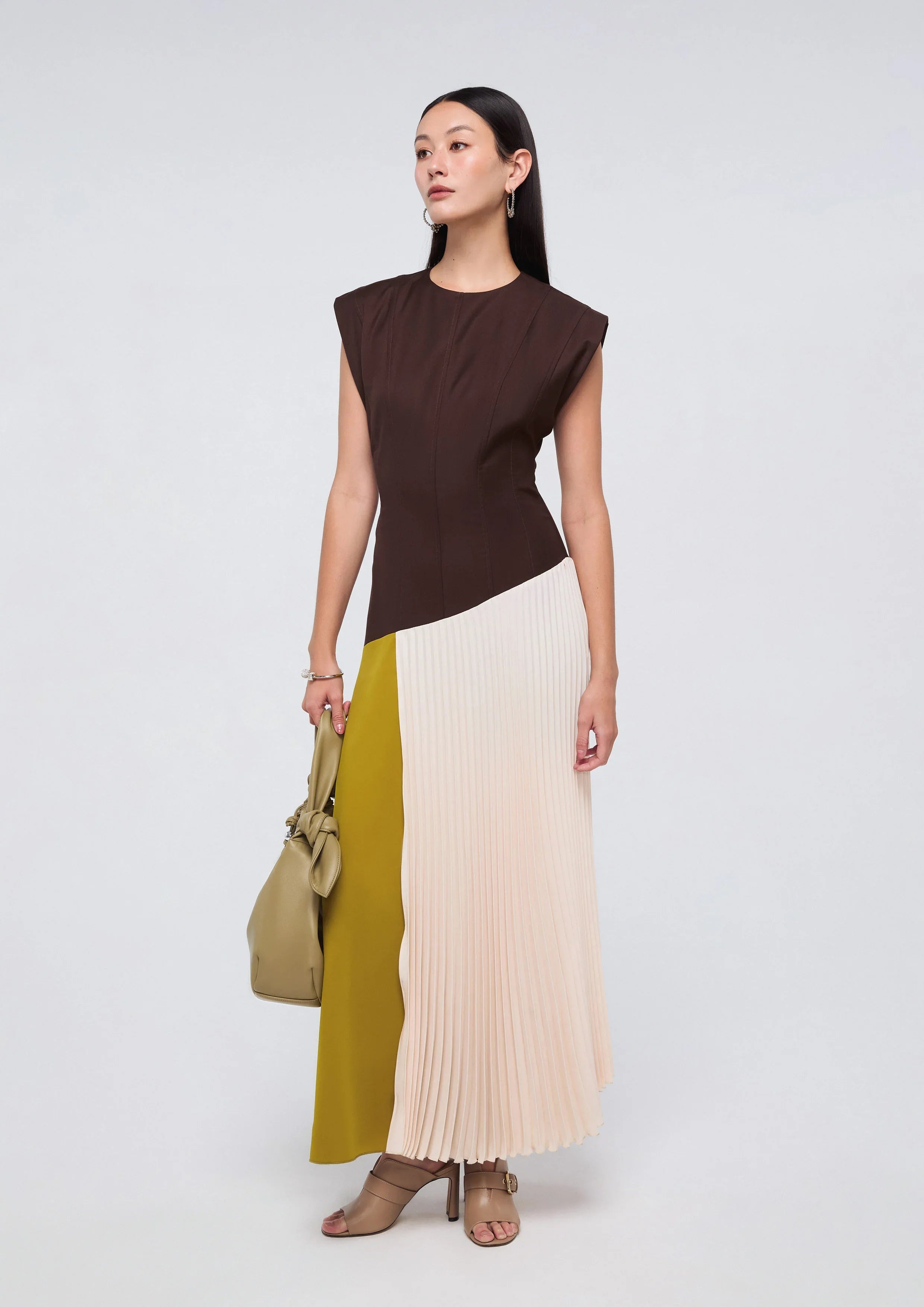 Color Block Panel Pleated Skirt Dress