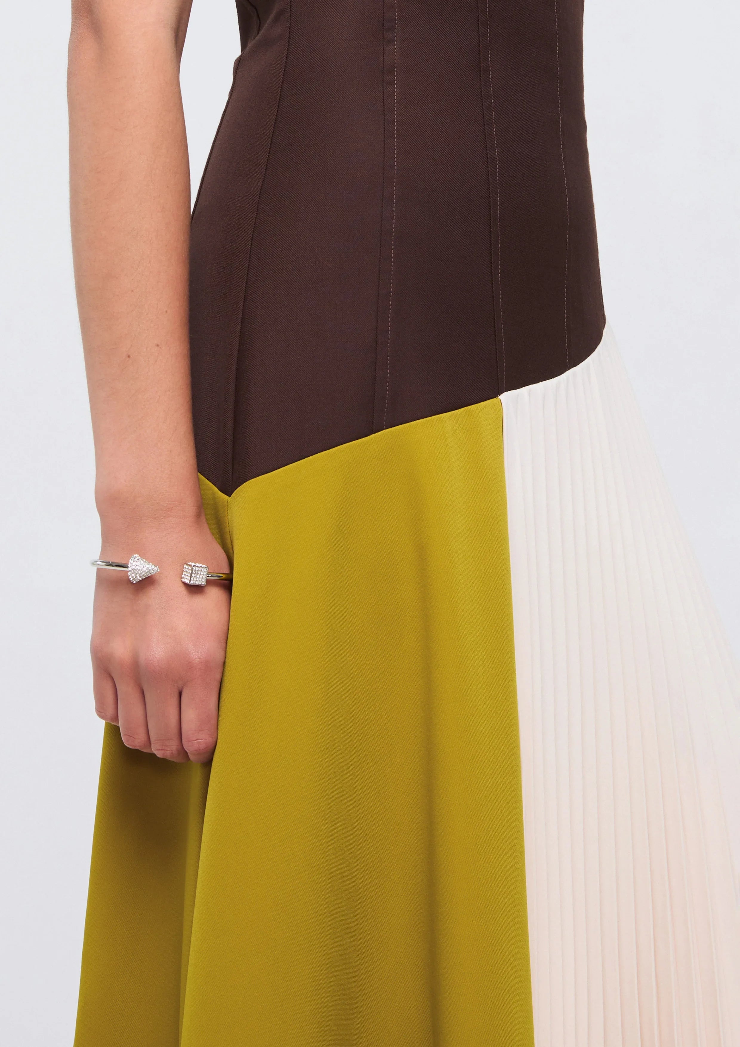 Color Block Panel Pleated Skirt Dress