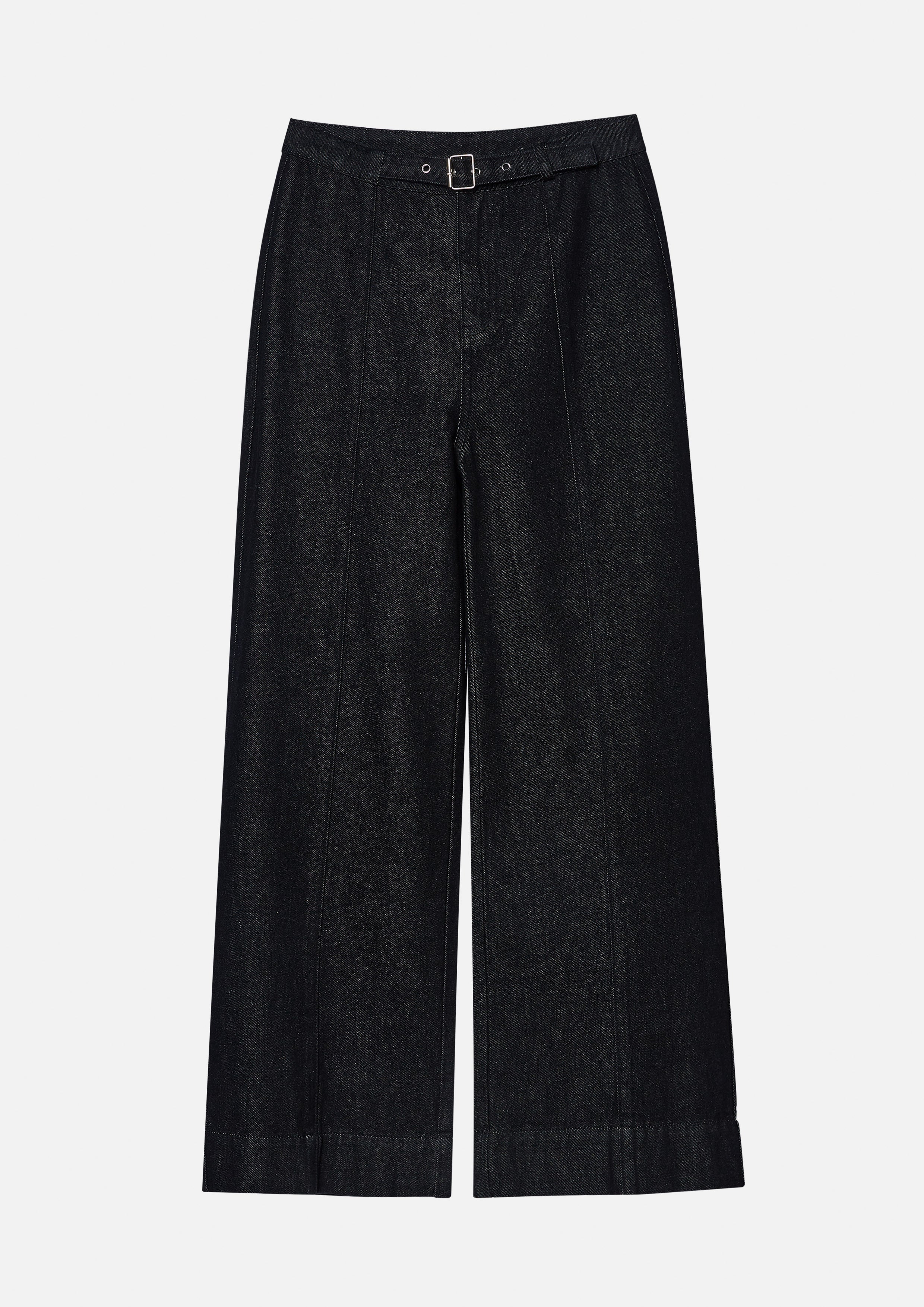 Wide Leg Denim Pants With Belt