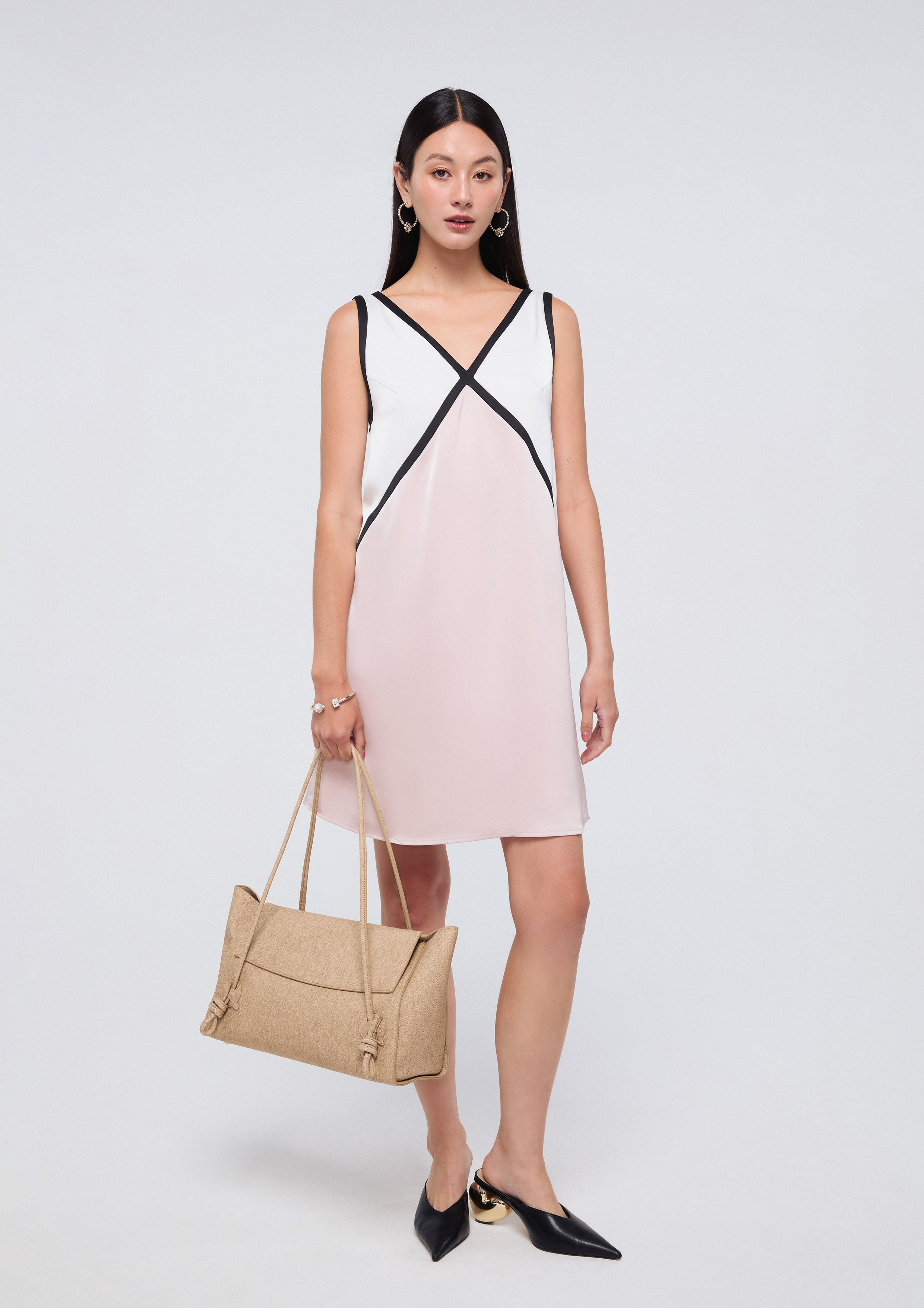 V Neck Panel Mini Dress