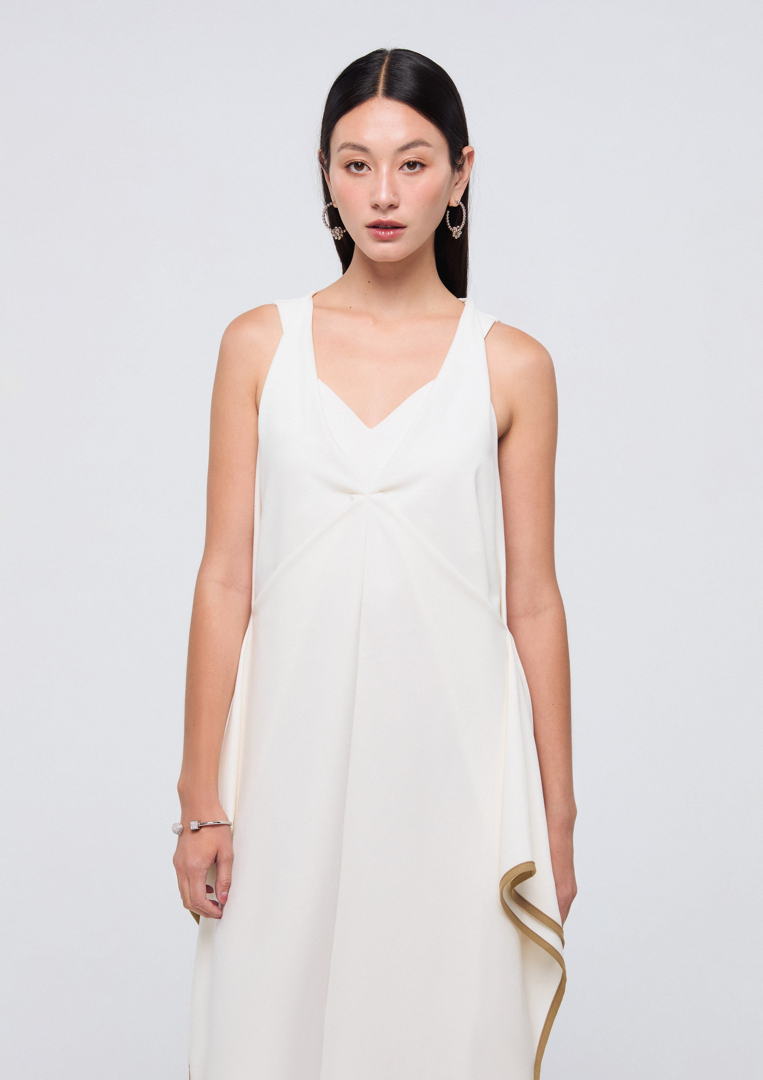 V Neck Flare Layered Skirt Dress