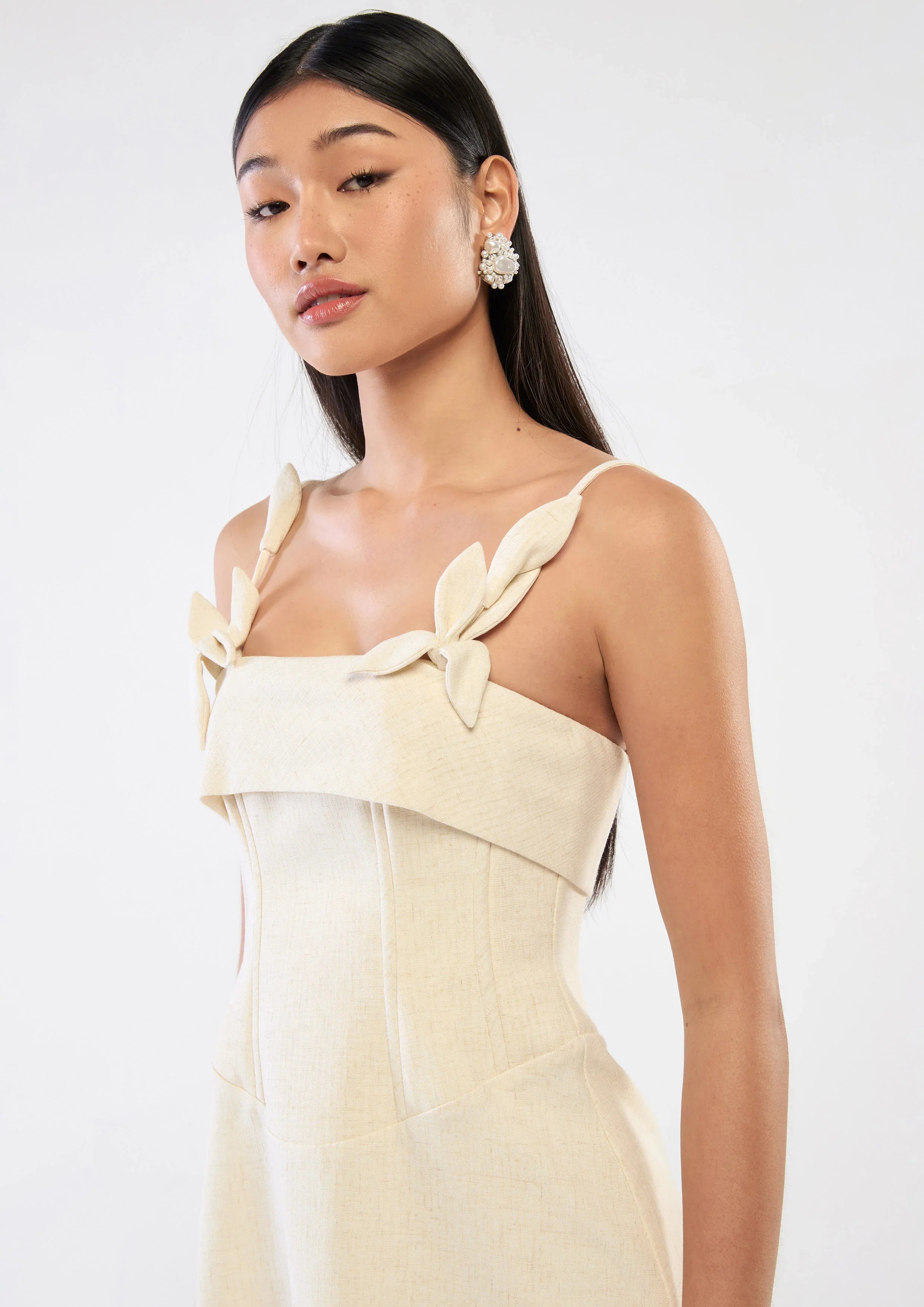 Leaves Embellished Strap Midi Dress