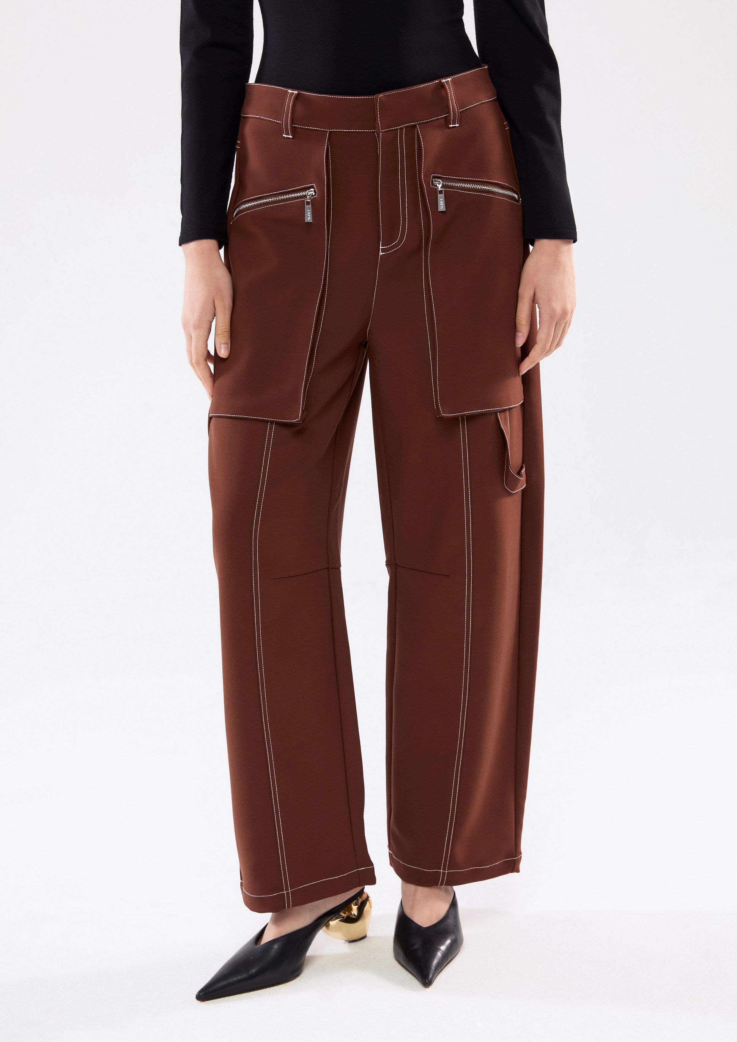 Contrast Stitching Oversized Pocket Pants
