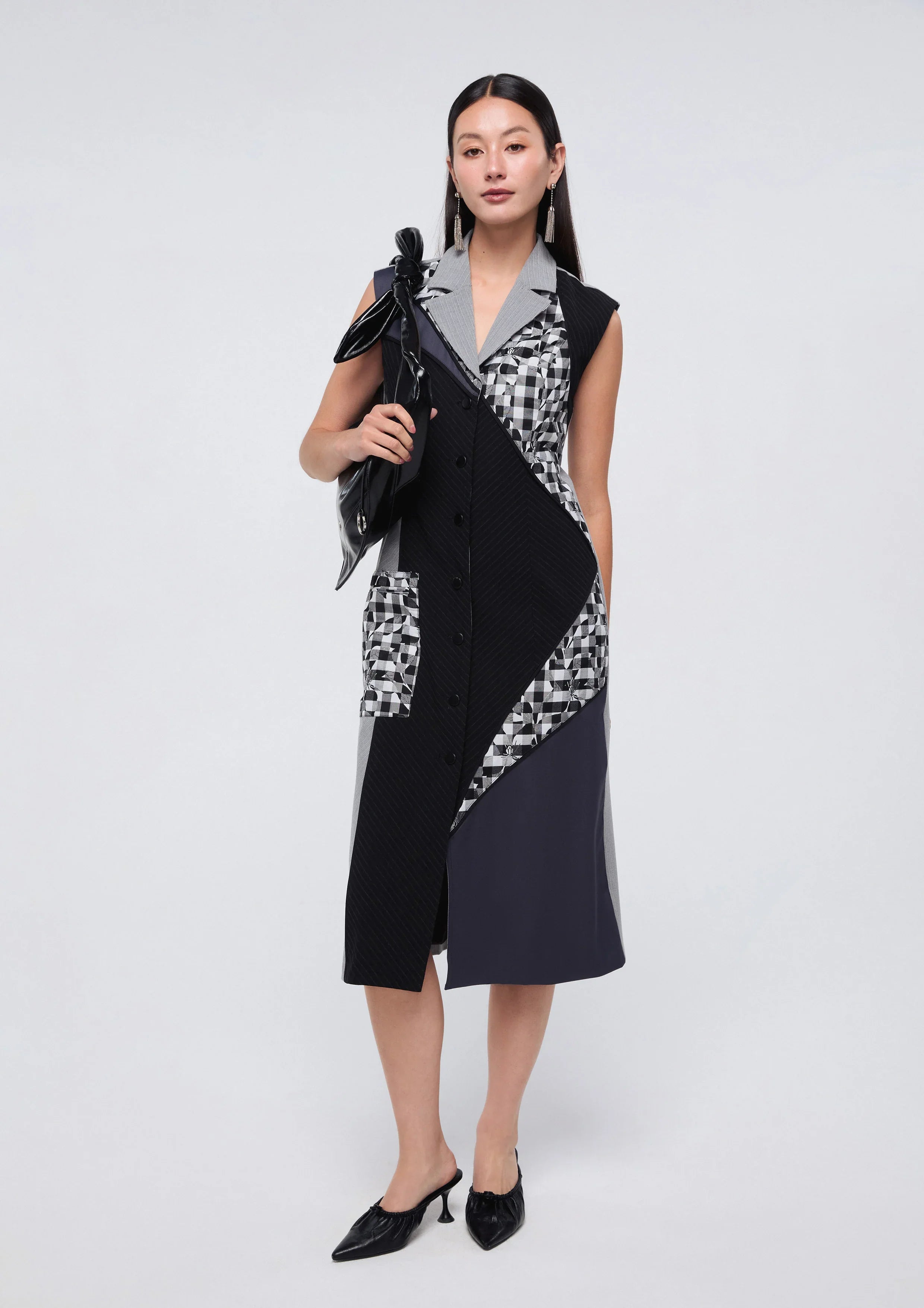 patchwork dress midi Patchwork Sleeveless Midi Dress