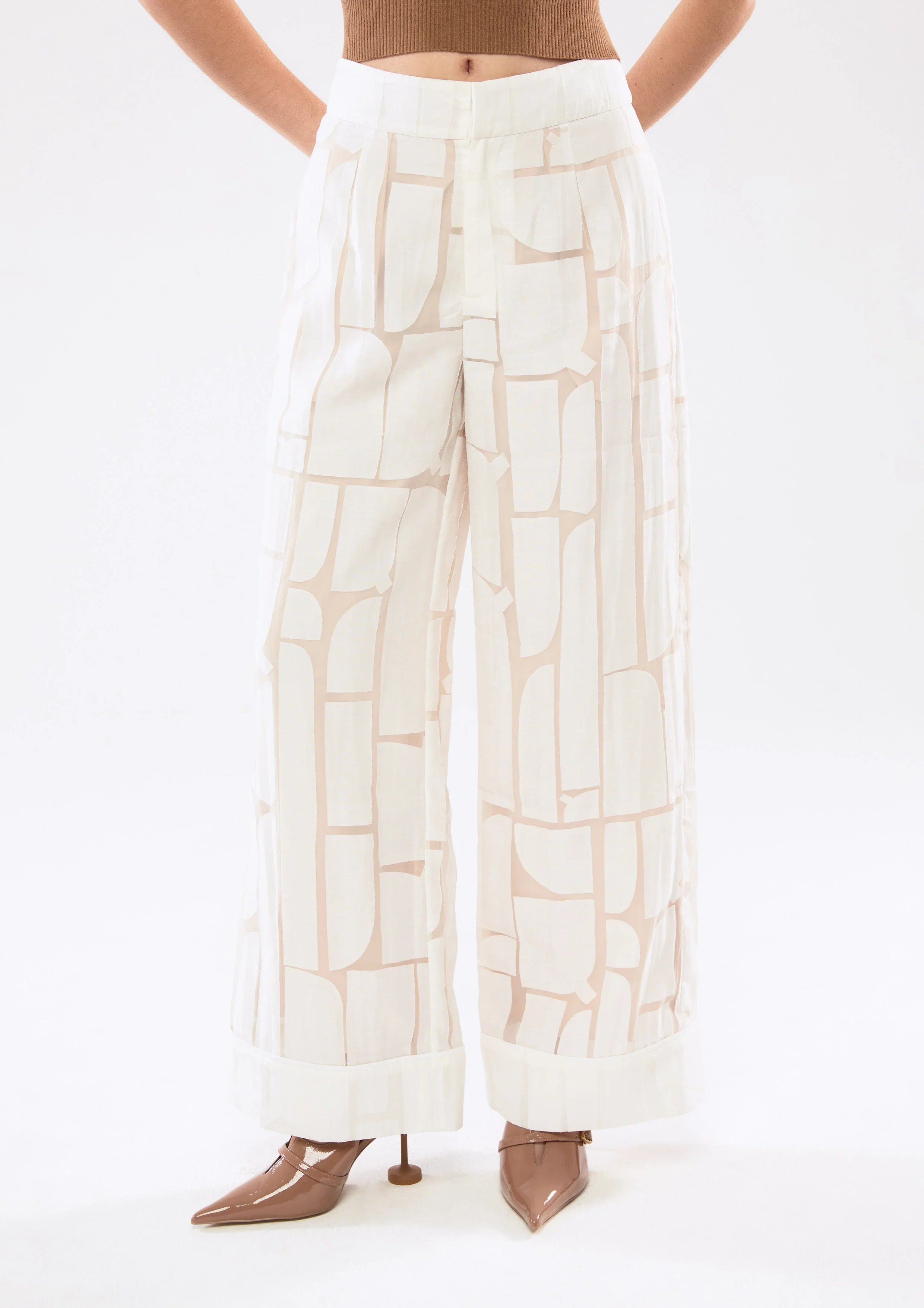 กางเกงขายาวพาแนลผ้าเชียร์