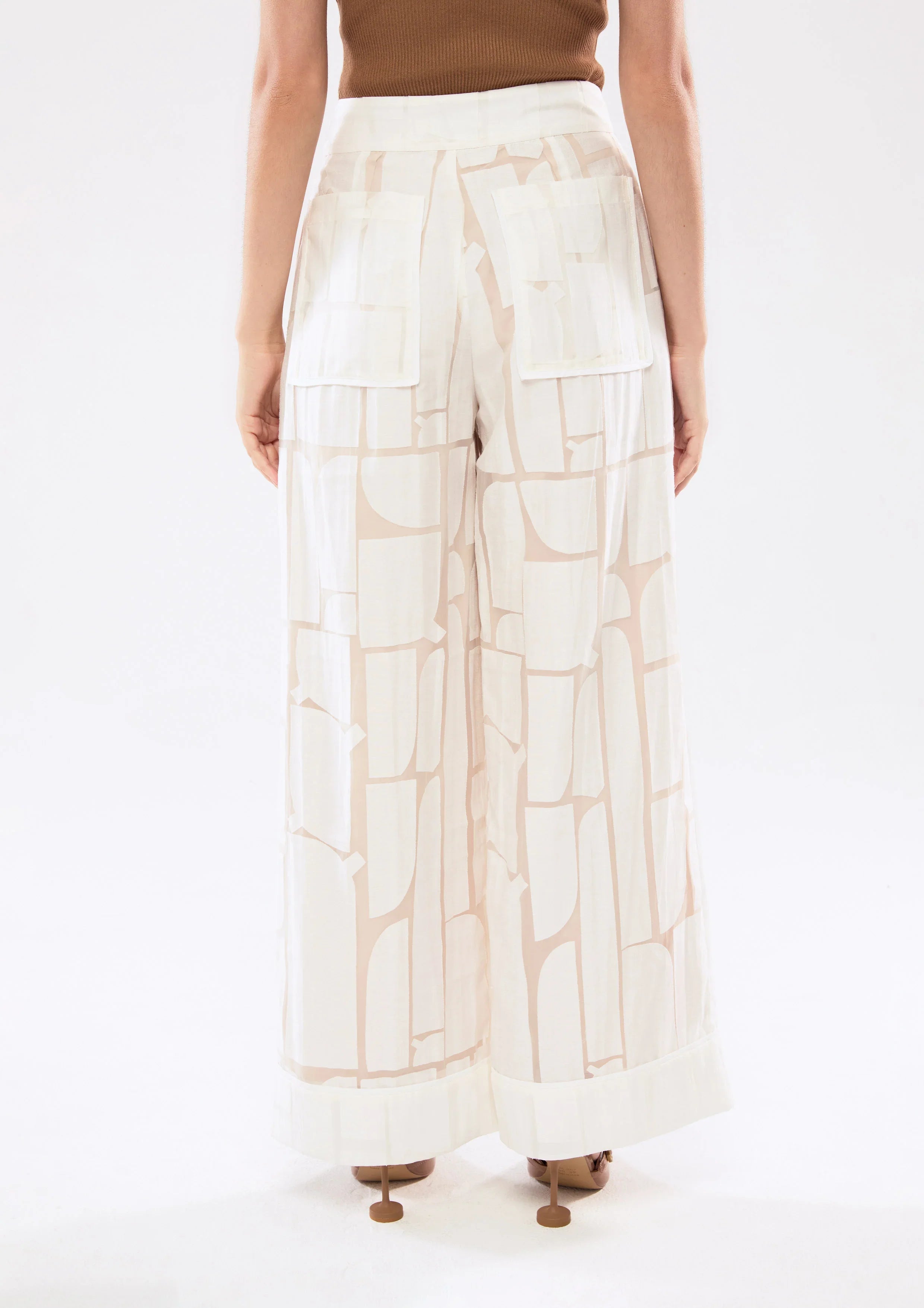 กางเกงขายาวพาแนลผ้าเชียร์