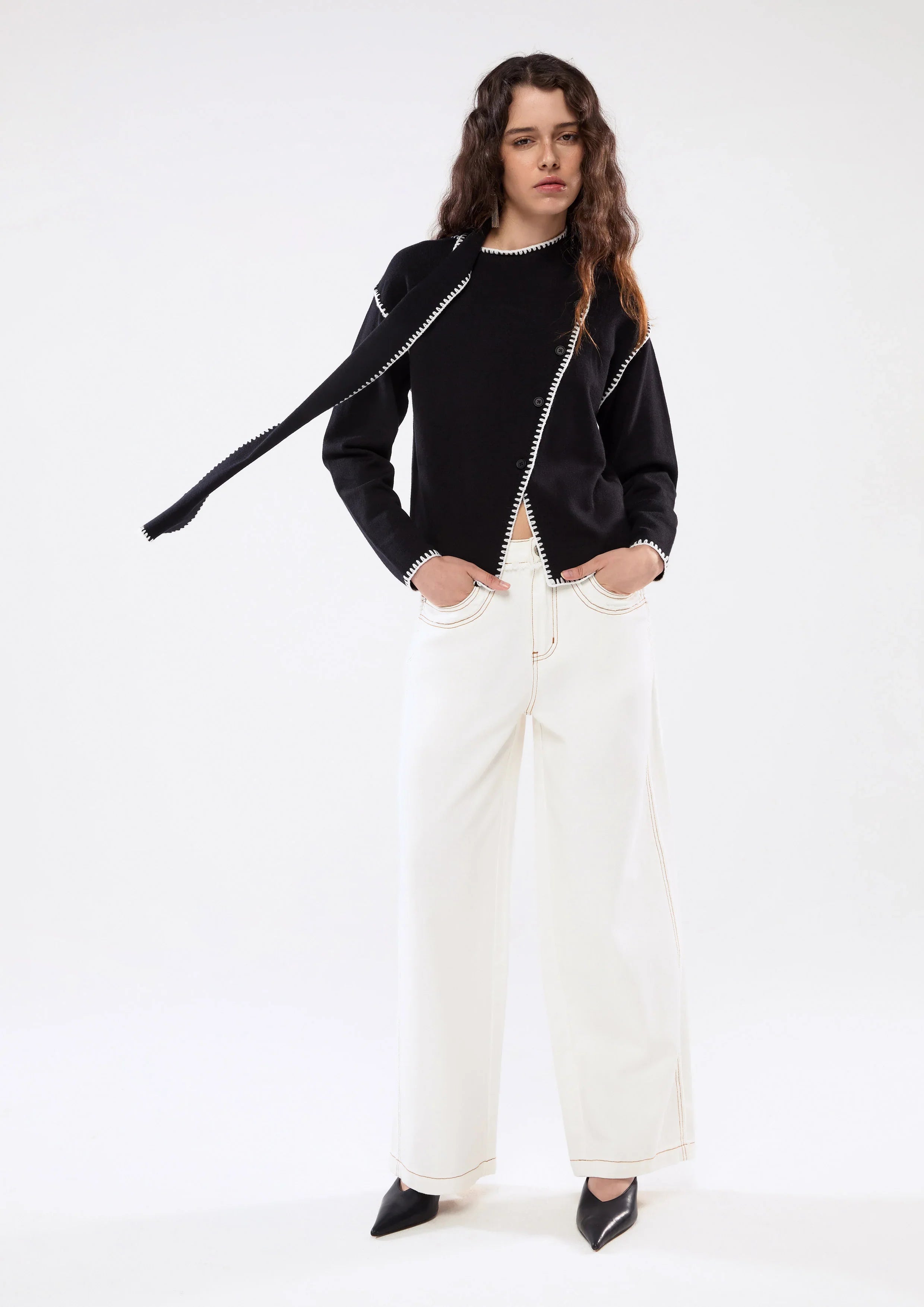 Stitching Scarf Cardigan