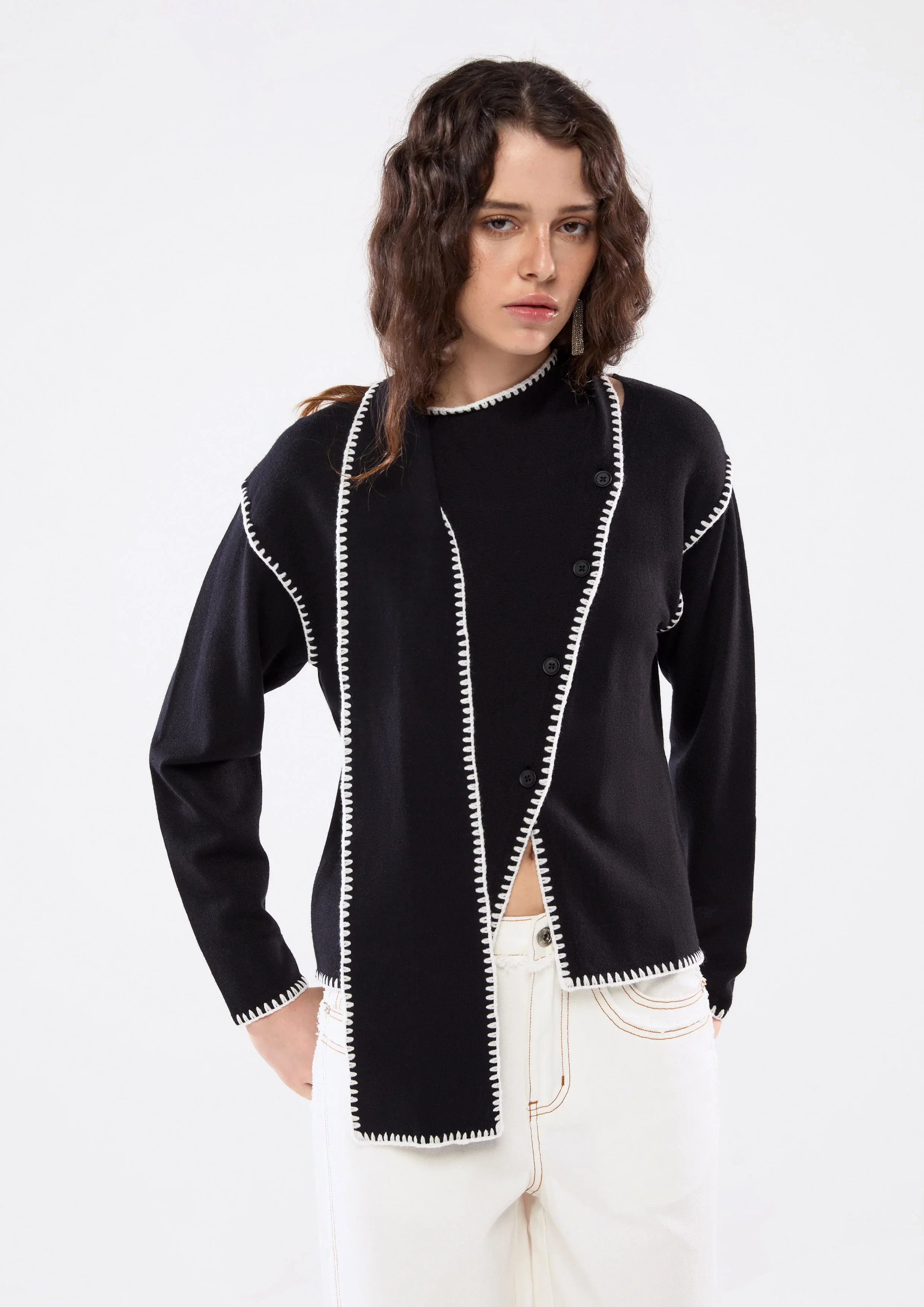 Stitching Scarf Cardigan