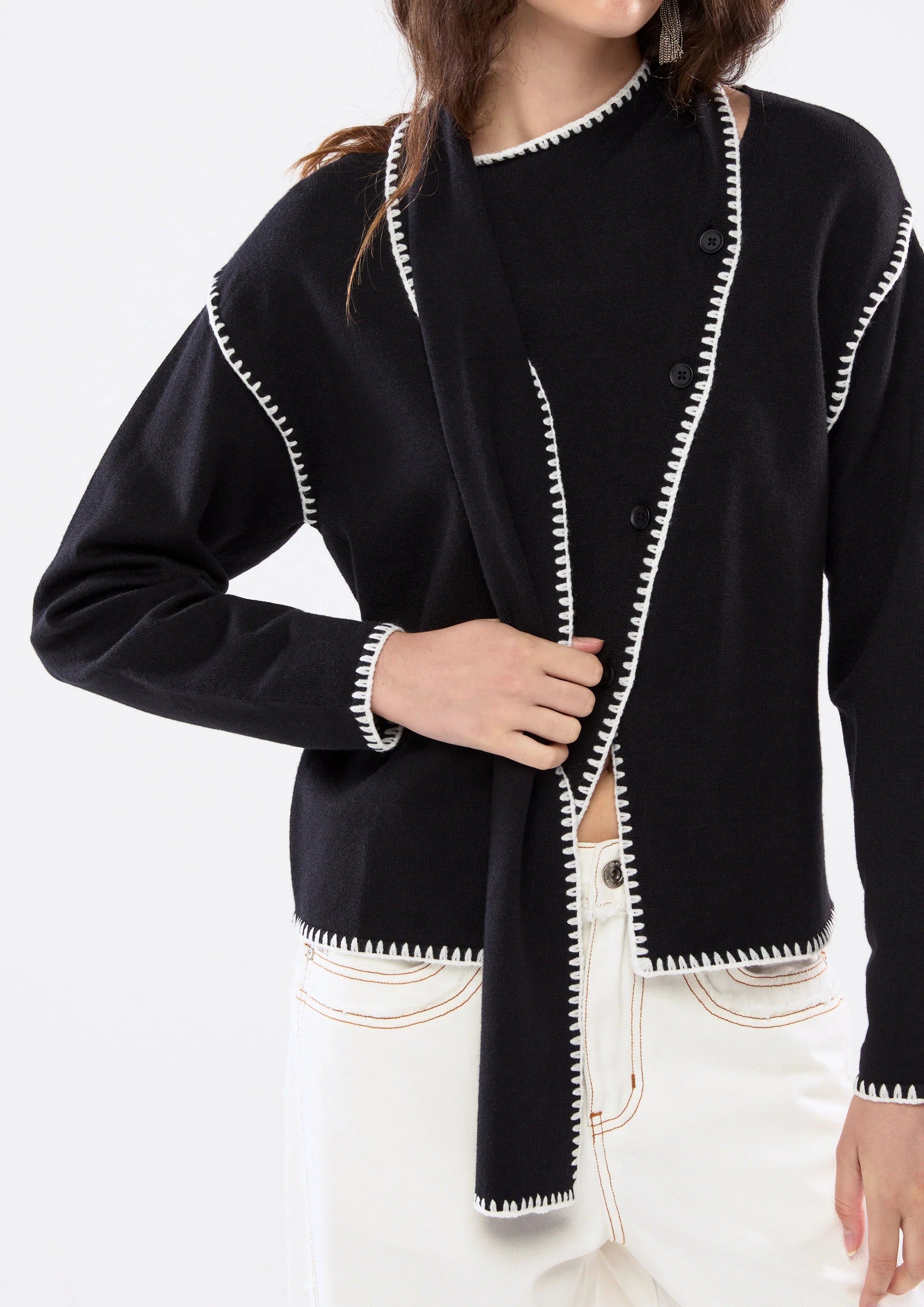 Stitching Scarf Cardigan