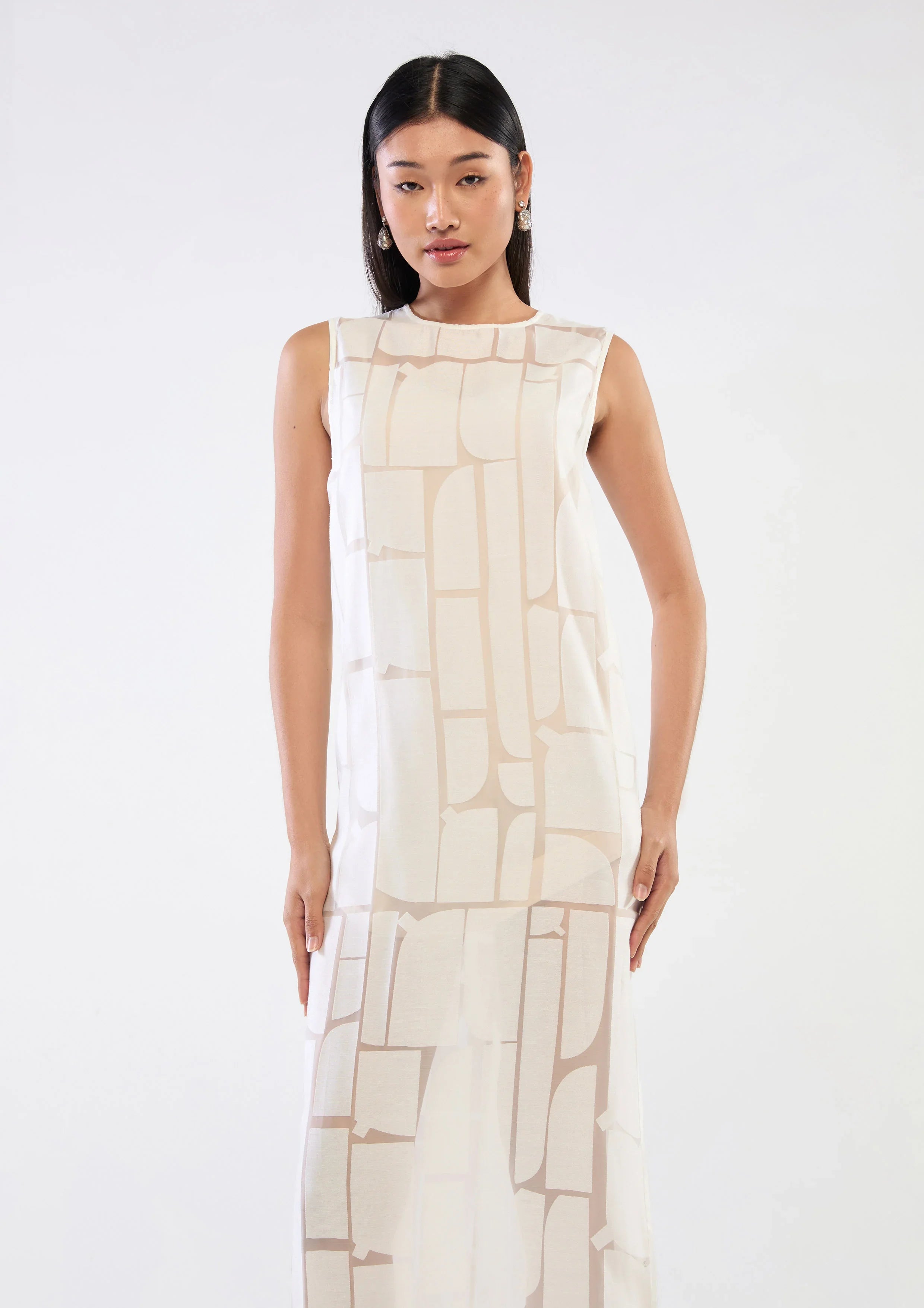 Sheer Panel Sleeveless Dress
