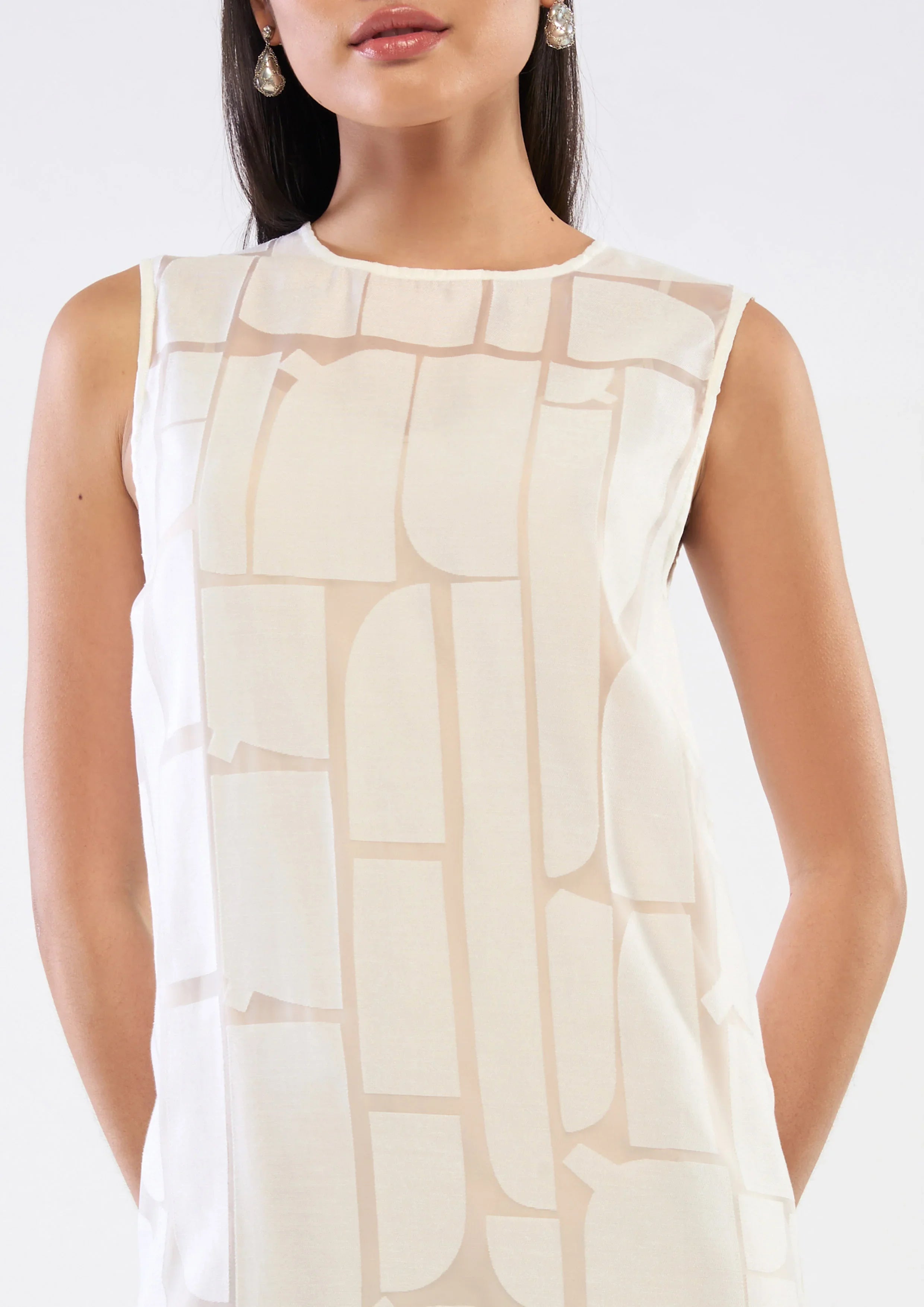 Sheer Panel Sleeveless Dress