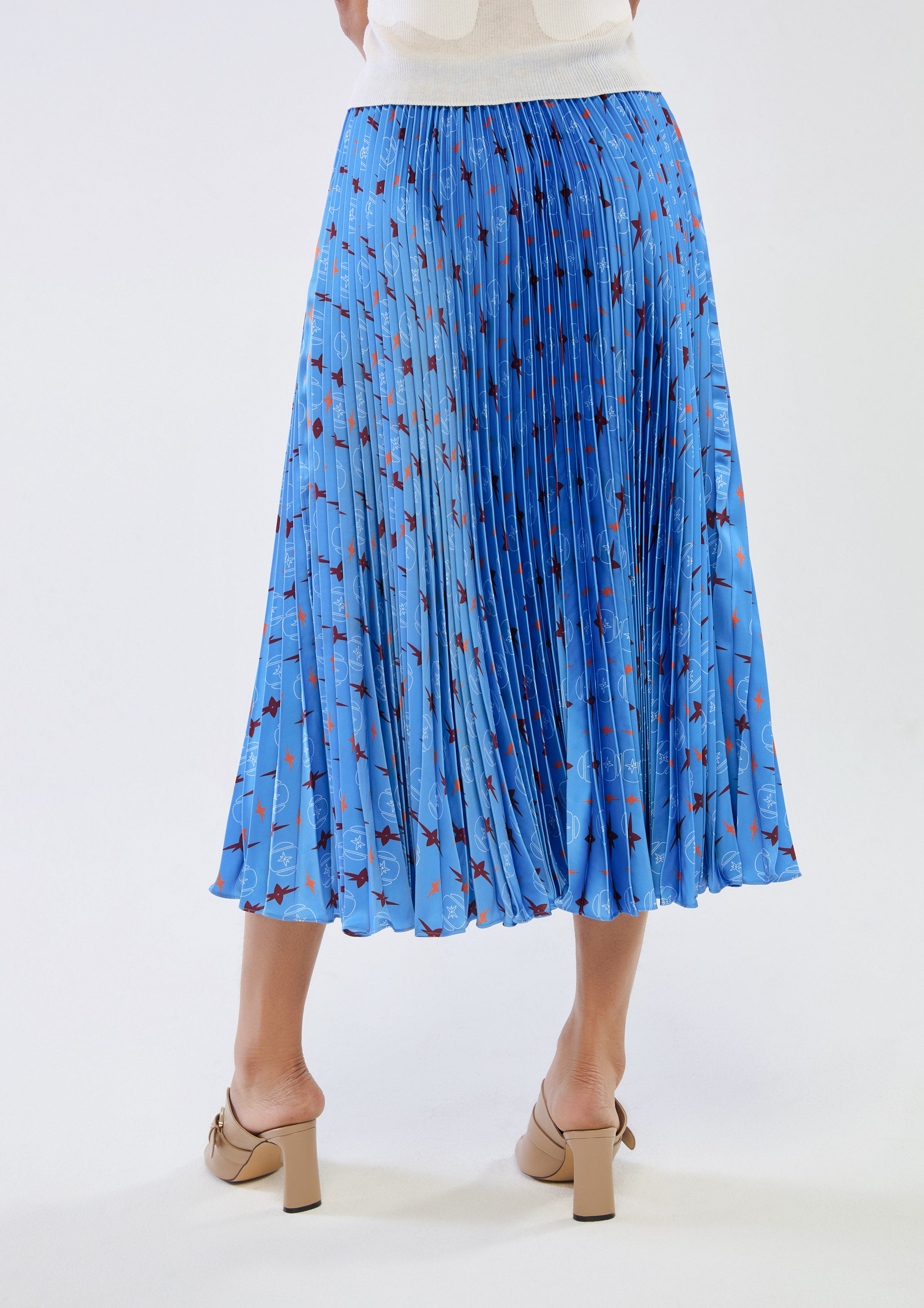 Print Pleated Midi Skirt