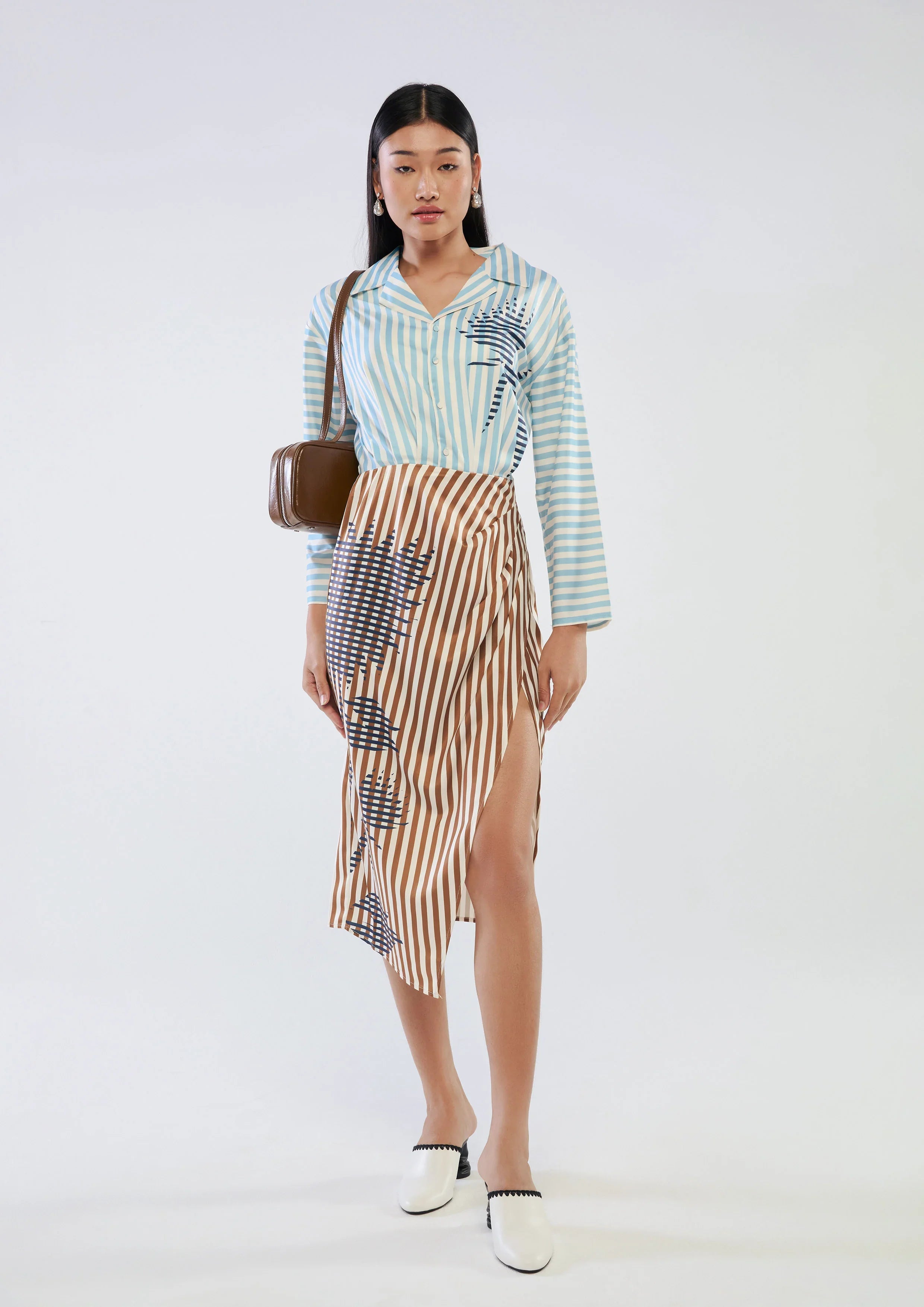 Stripe Print Side Slit Skirt Dress