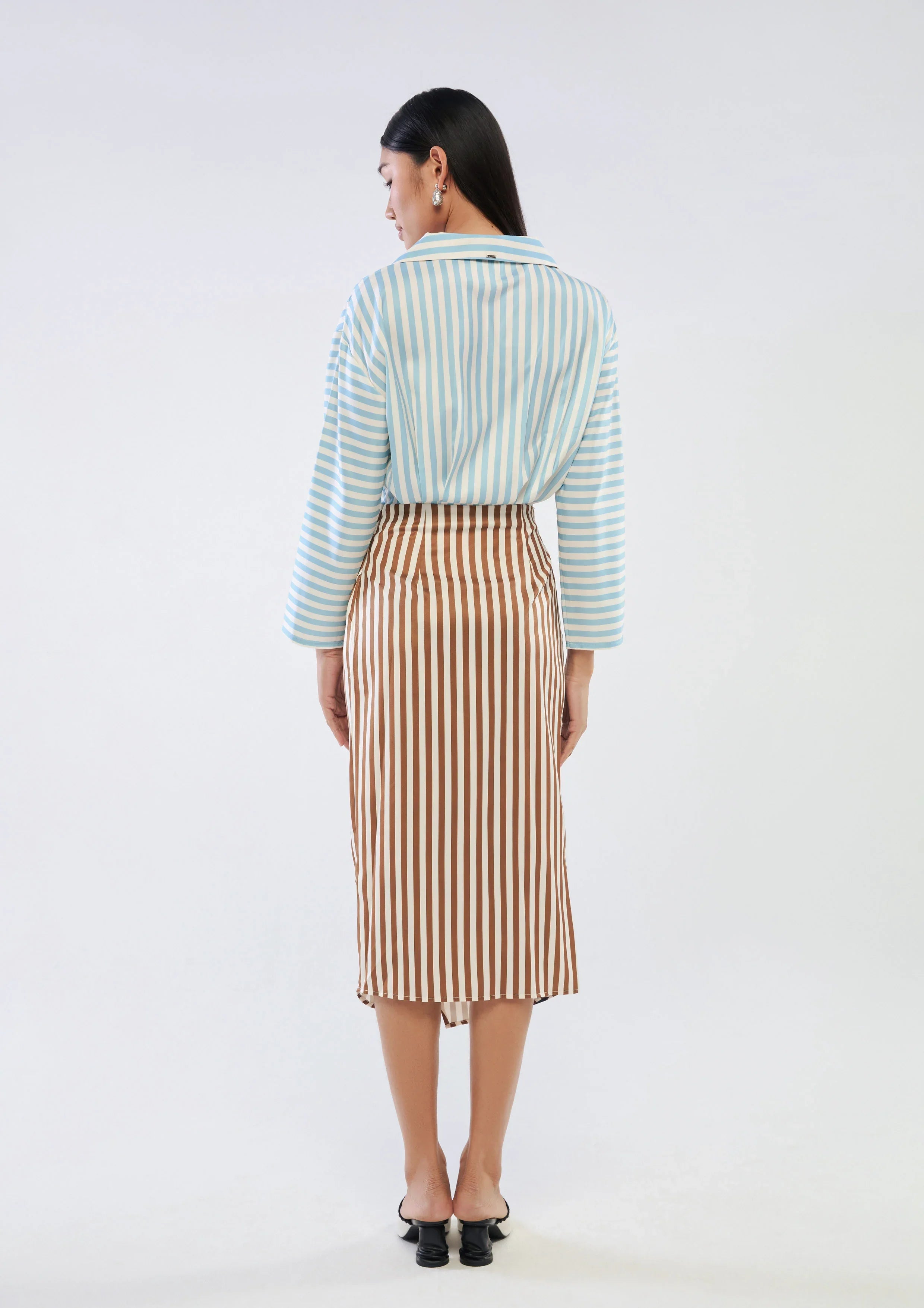 Stripe Print Side Slit Skirt Dress