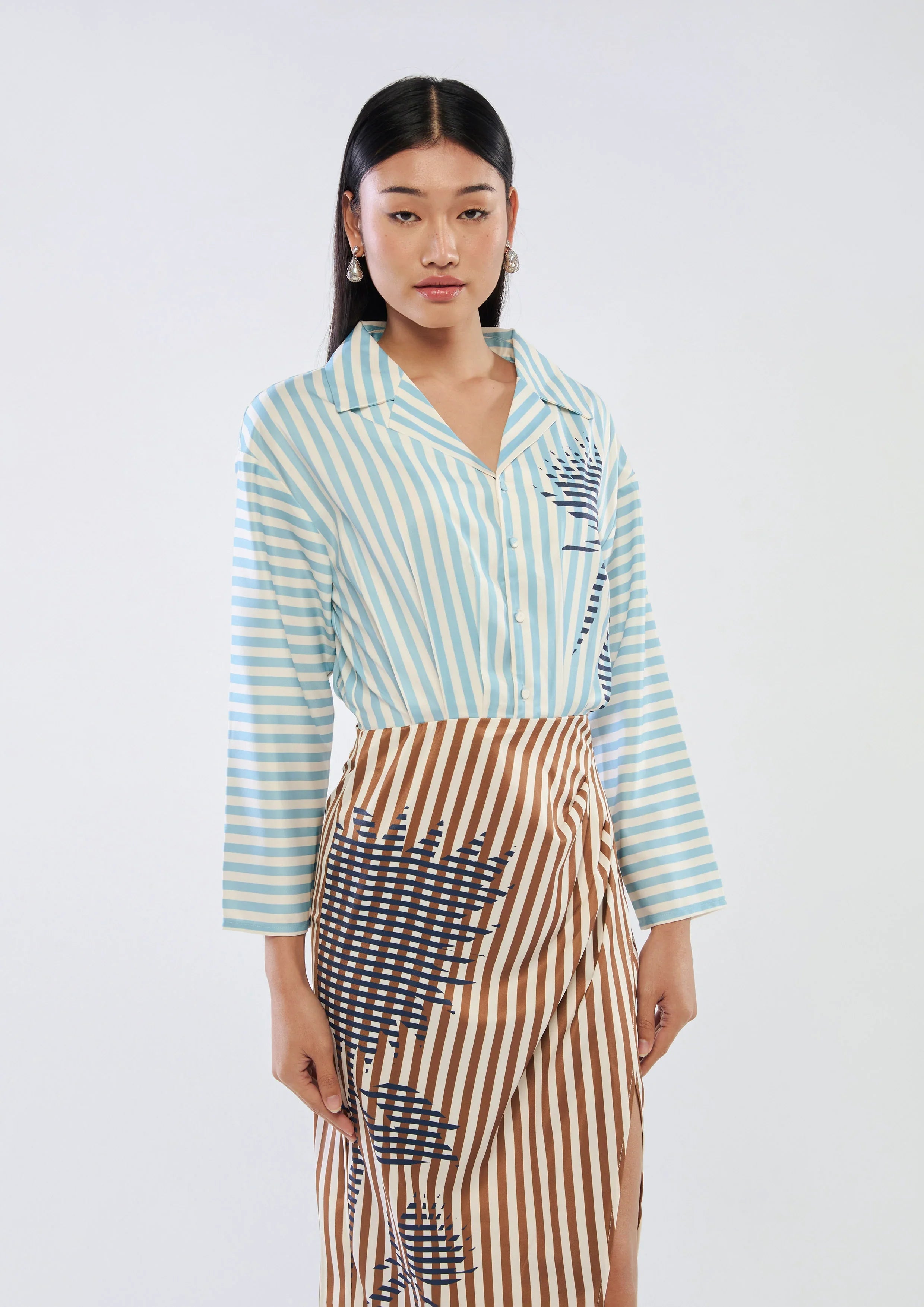 Stripe Print Side Slit Skirt Dress