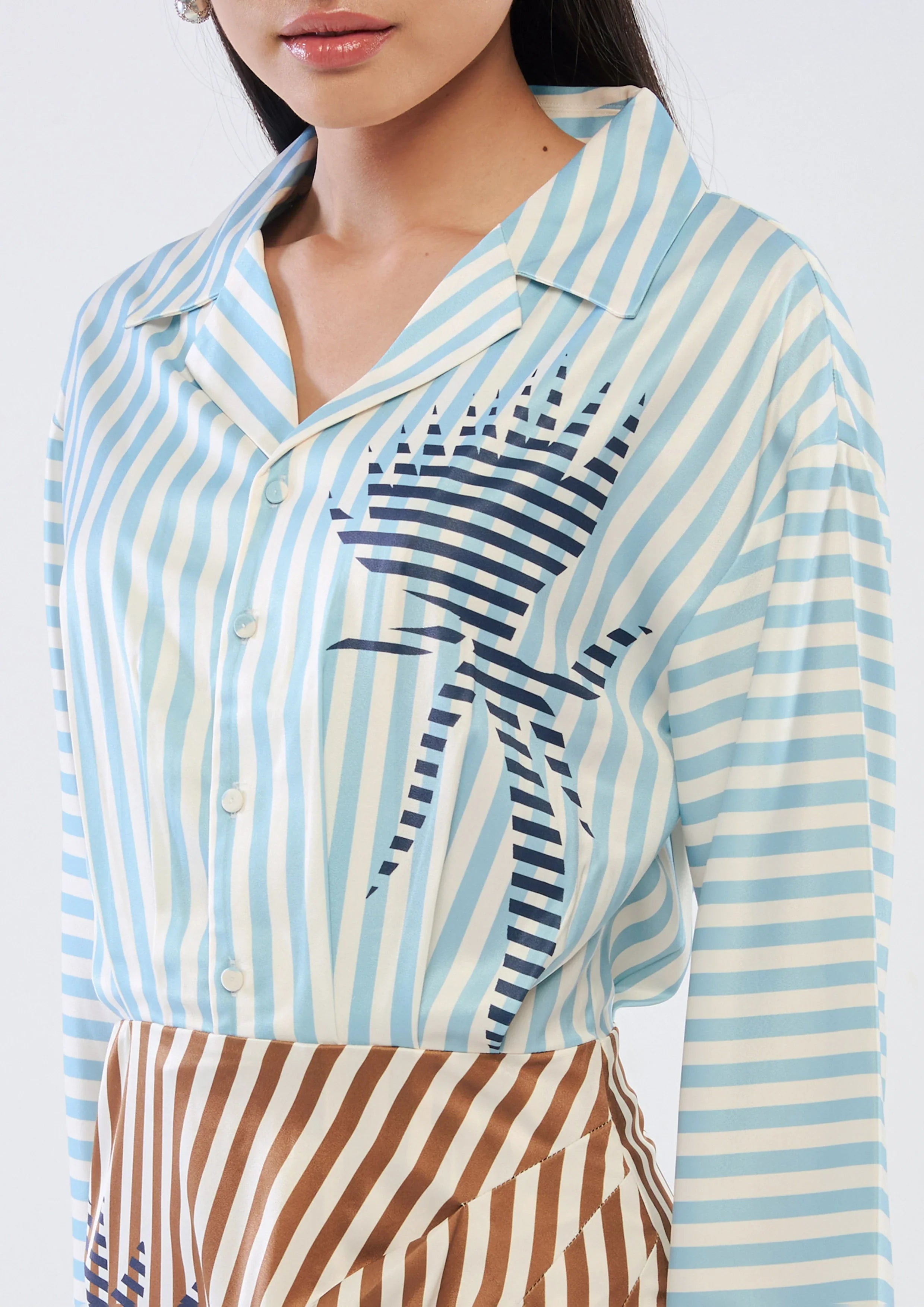 Stripe Print Side Slit Skirt Dress