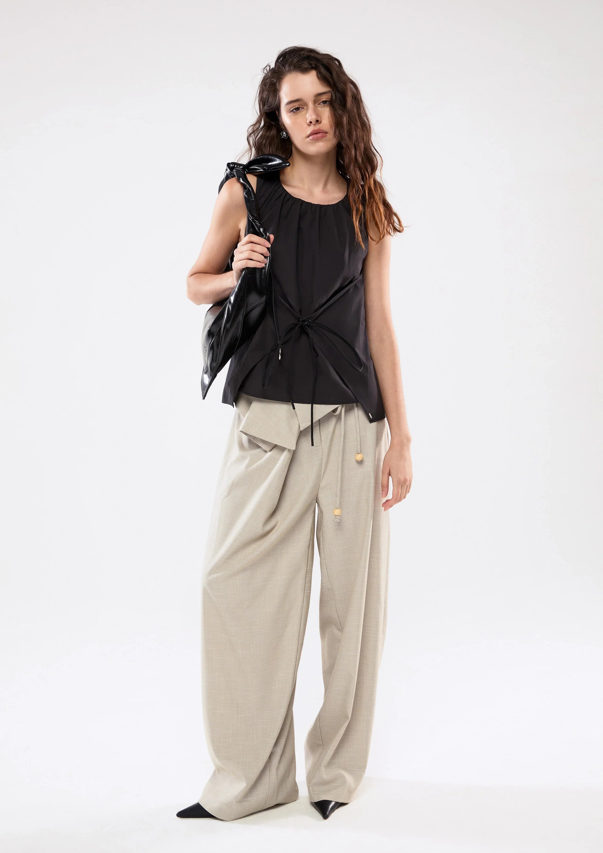 Flap Waist Wide Leg Pants
