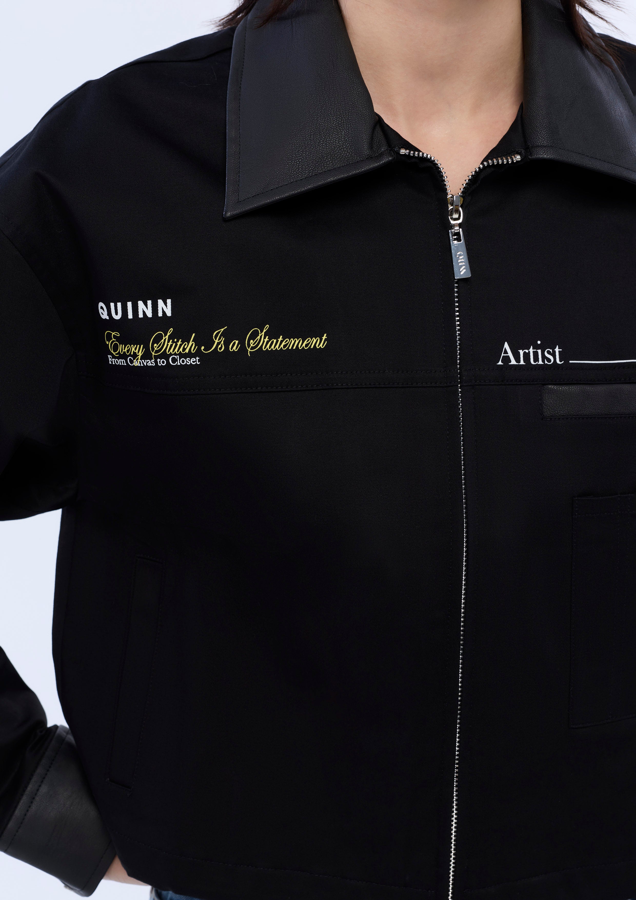 เสื้อแจ็คเก็ตครอปแขนยาวปักลาย