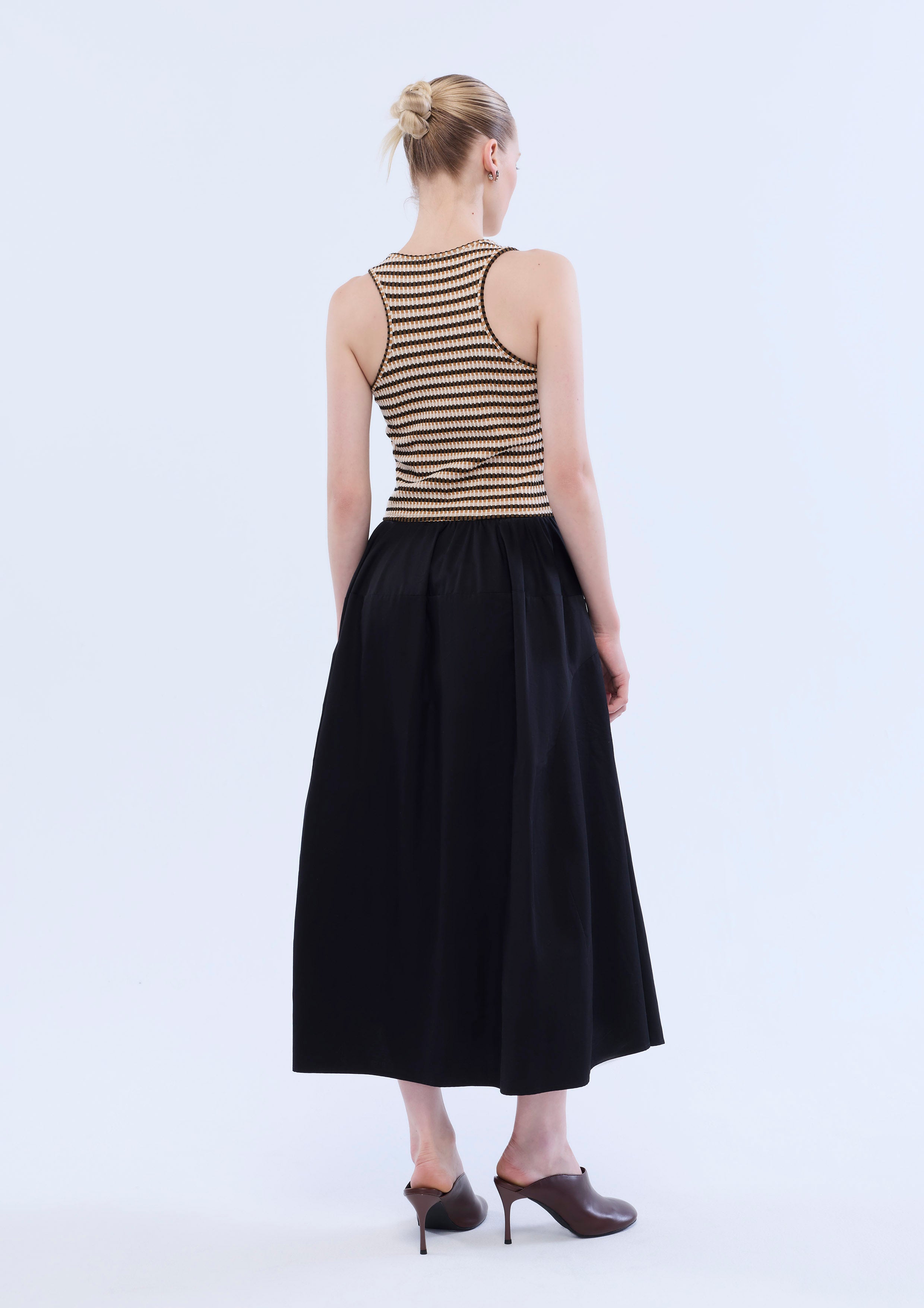 Stripe Tank Flare Skirt Maxi Dress