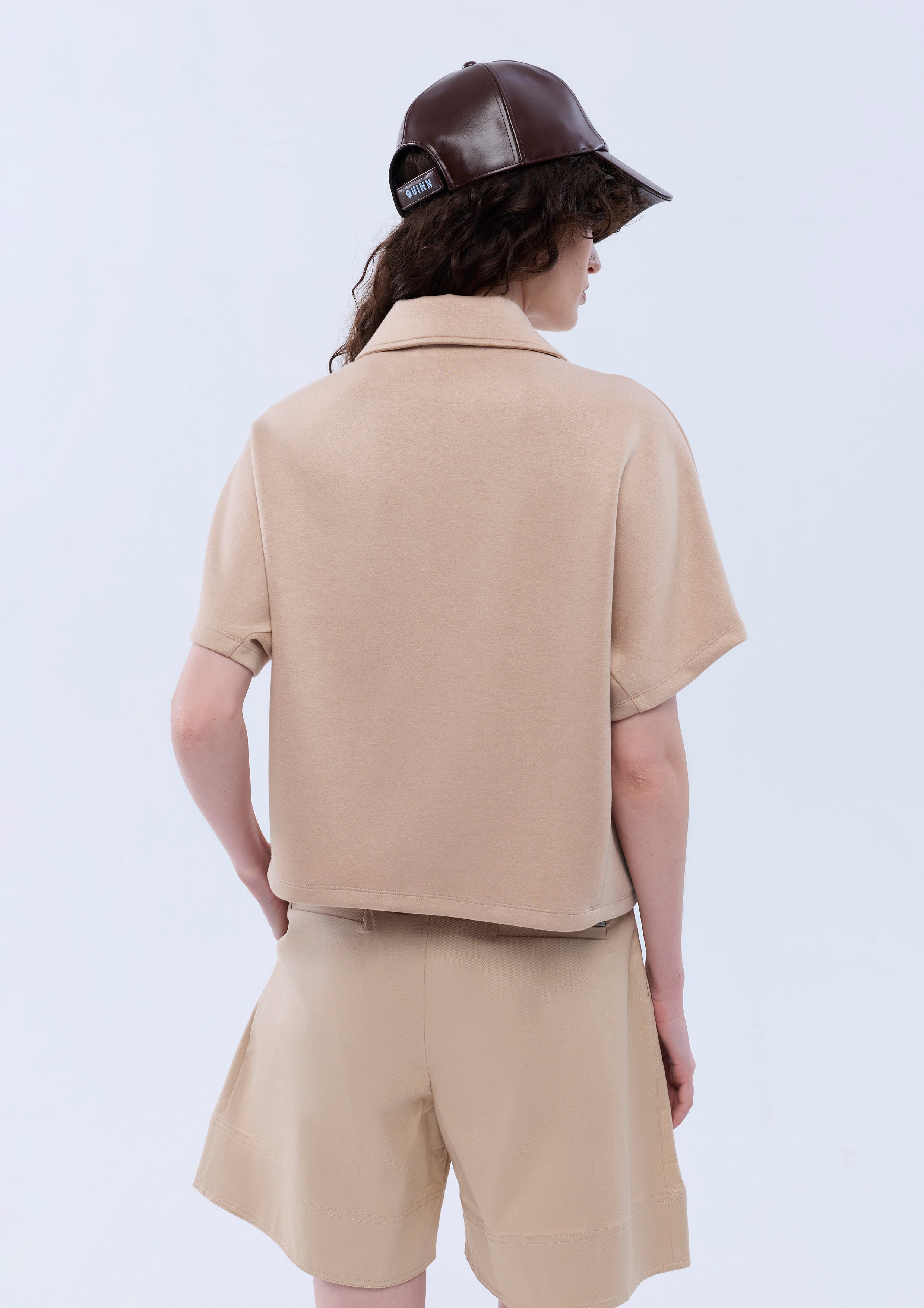 Embroidered Half-Zip Short Sleeve Top