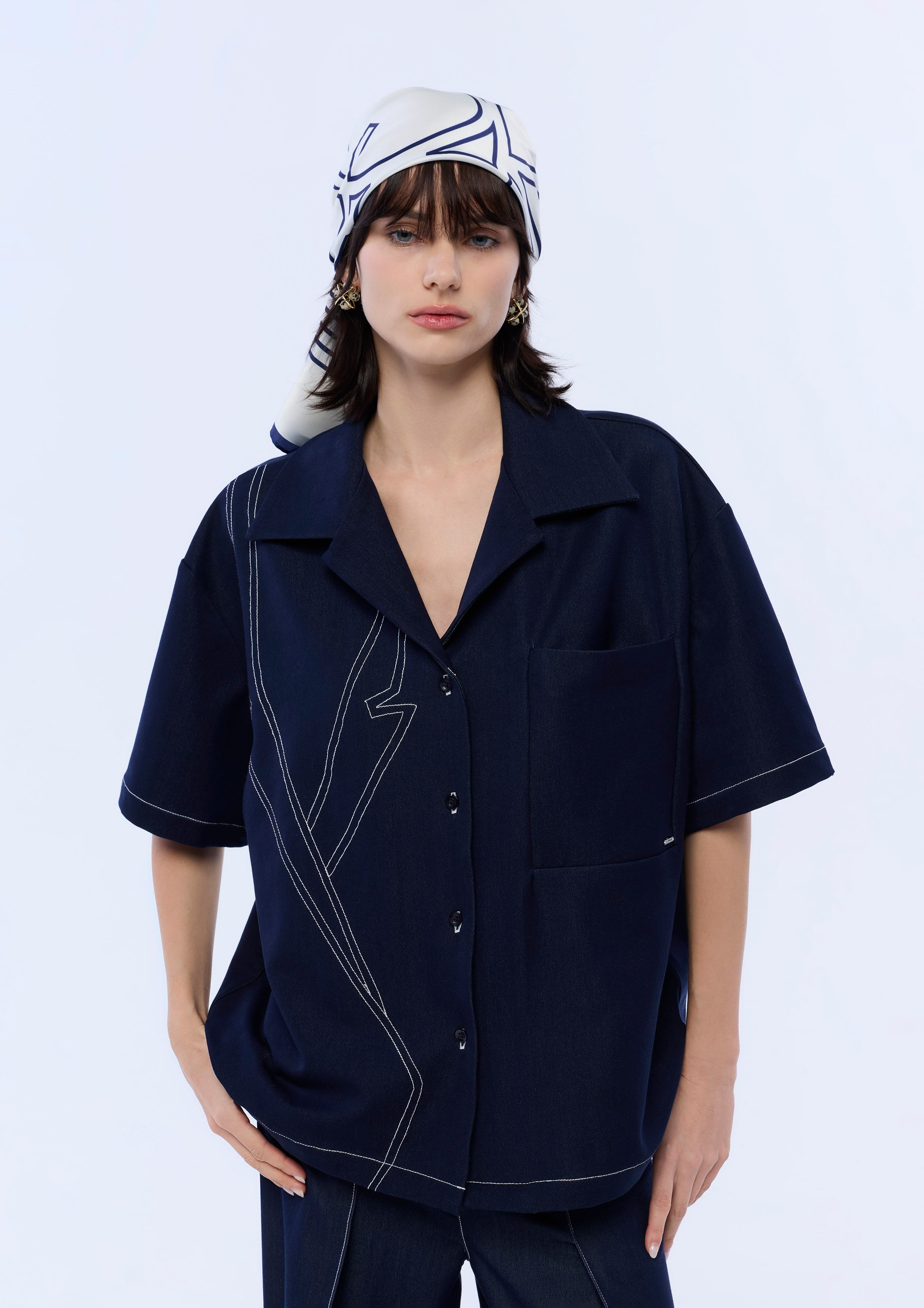 Contrast Stitching Denim Shirt