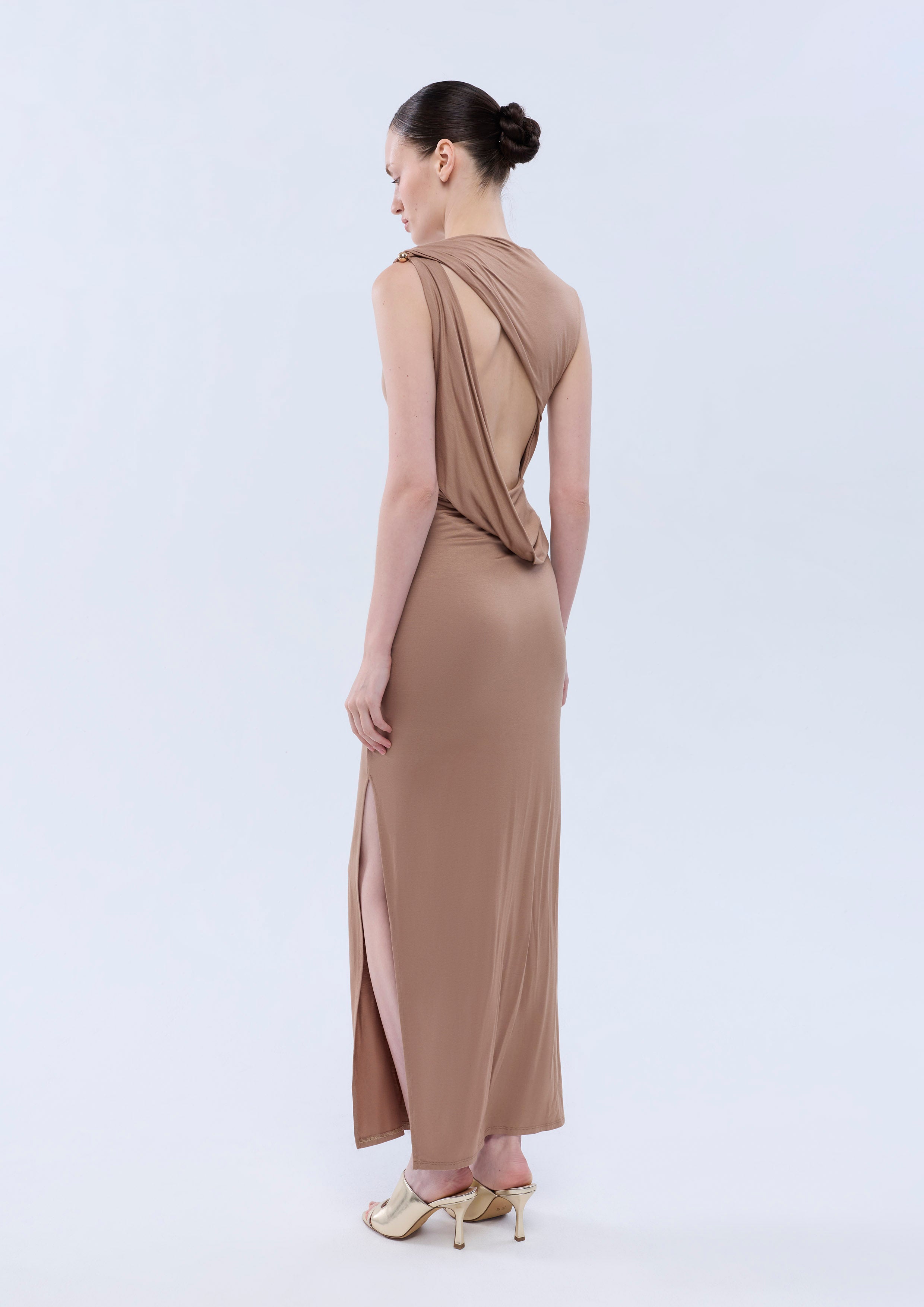 Satin Ruched Sleeveless Dress