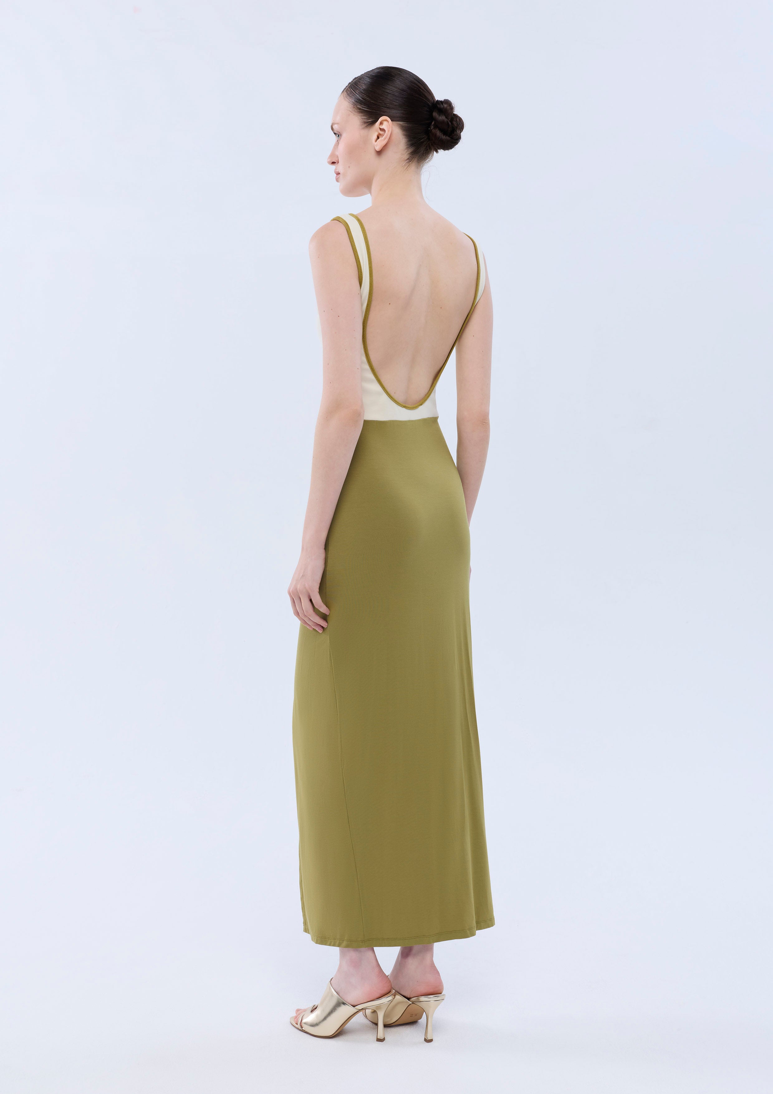 Ruched Waist Front Slit Maxi Dress