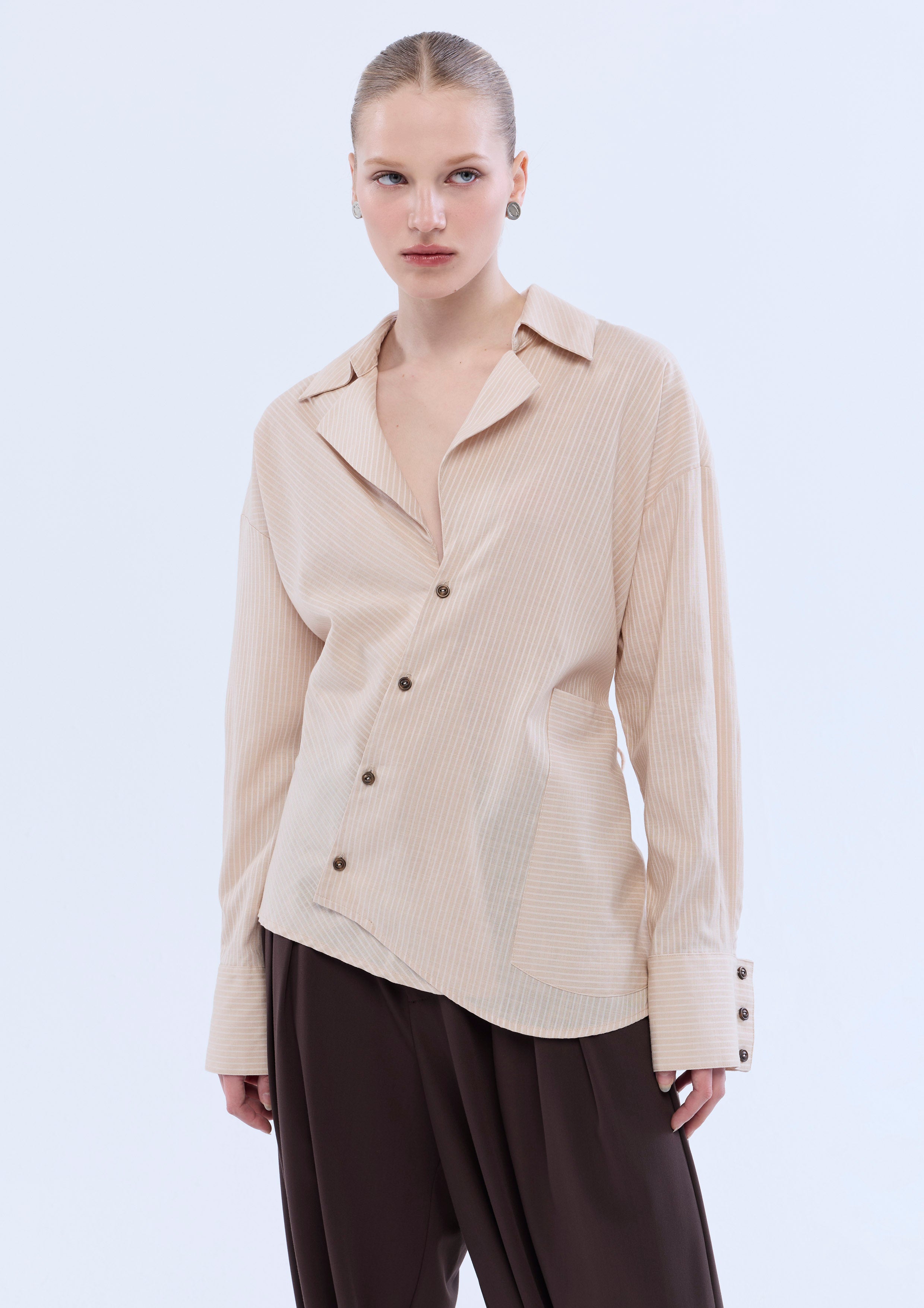 Stripe Asymmetrical Long Sleeve Shirt